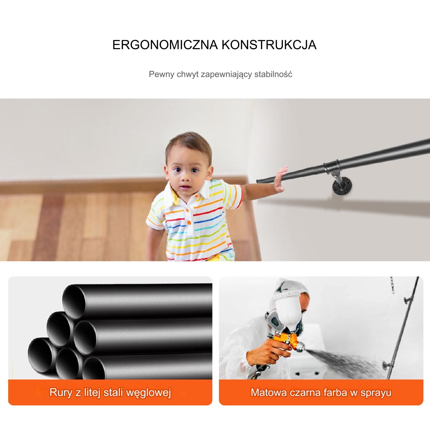 Poręcz schodowa stalowa 244 cm montaż ścienny do schodów - obrazek 6