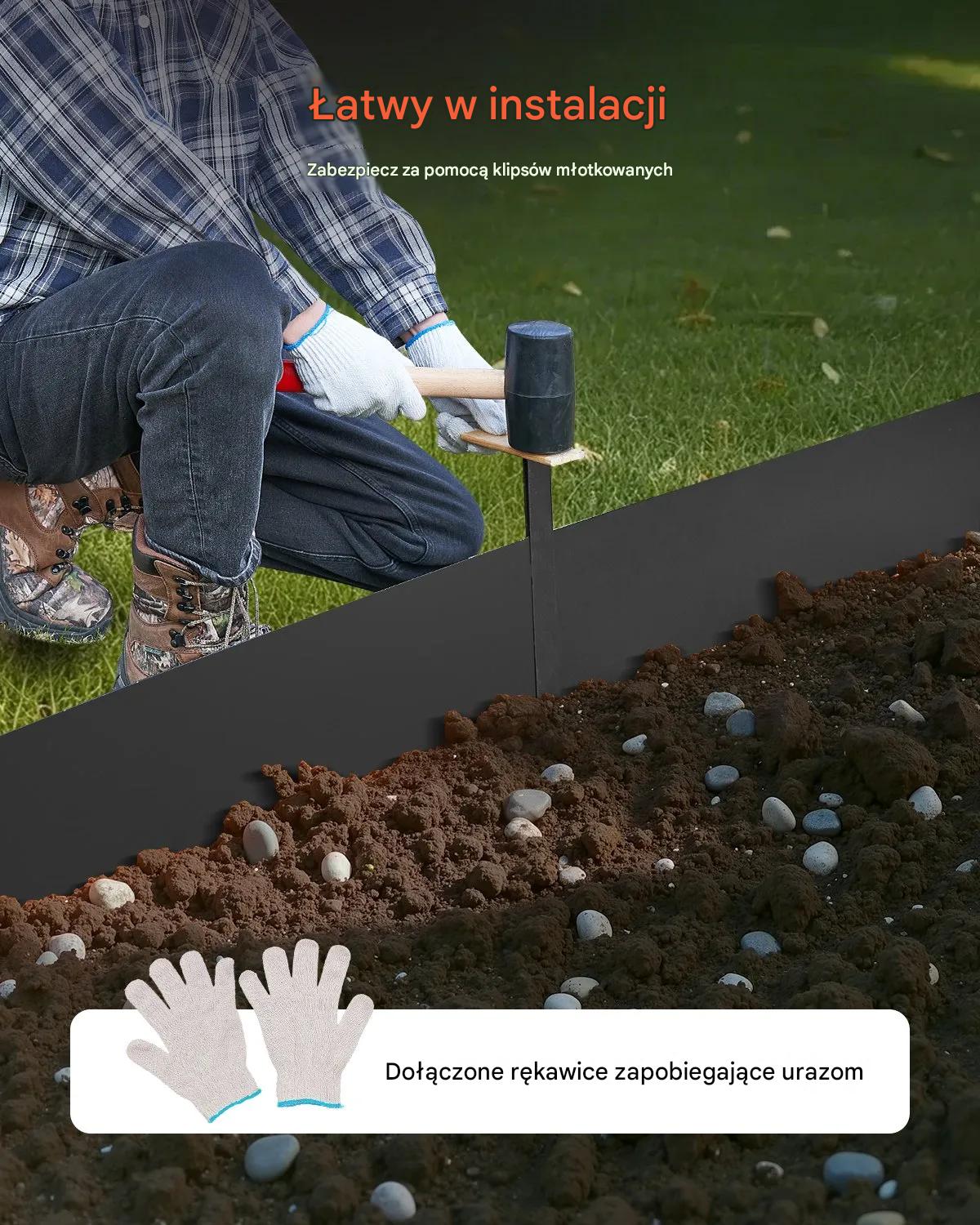 Obrzeże ogrodowe metalowe 6 szt 102x20 cm stalowe giętkie rabaty czarne - obrazek 7