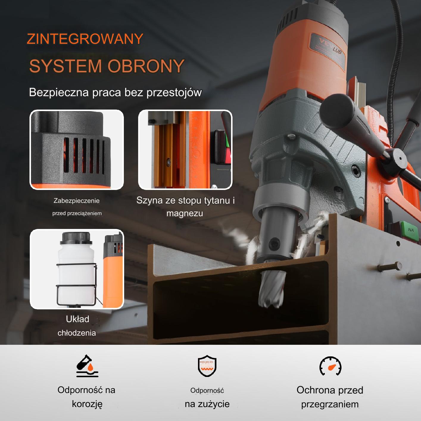 Wiertarka magnetyczna 1450W 12500N 850RPM 11 koronek w zestawie - obrazek 5