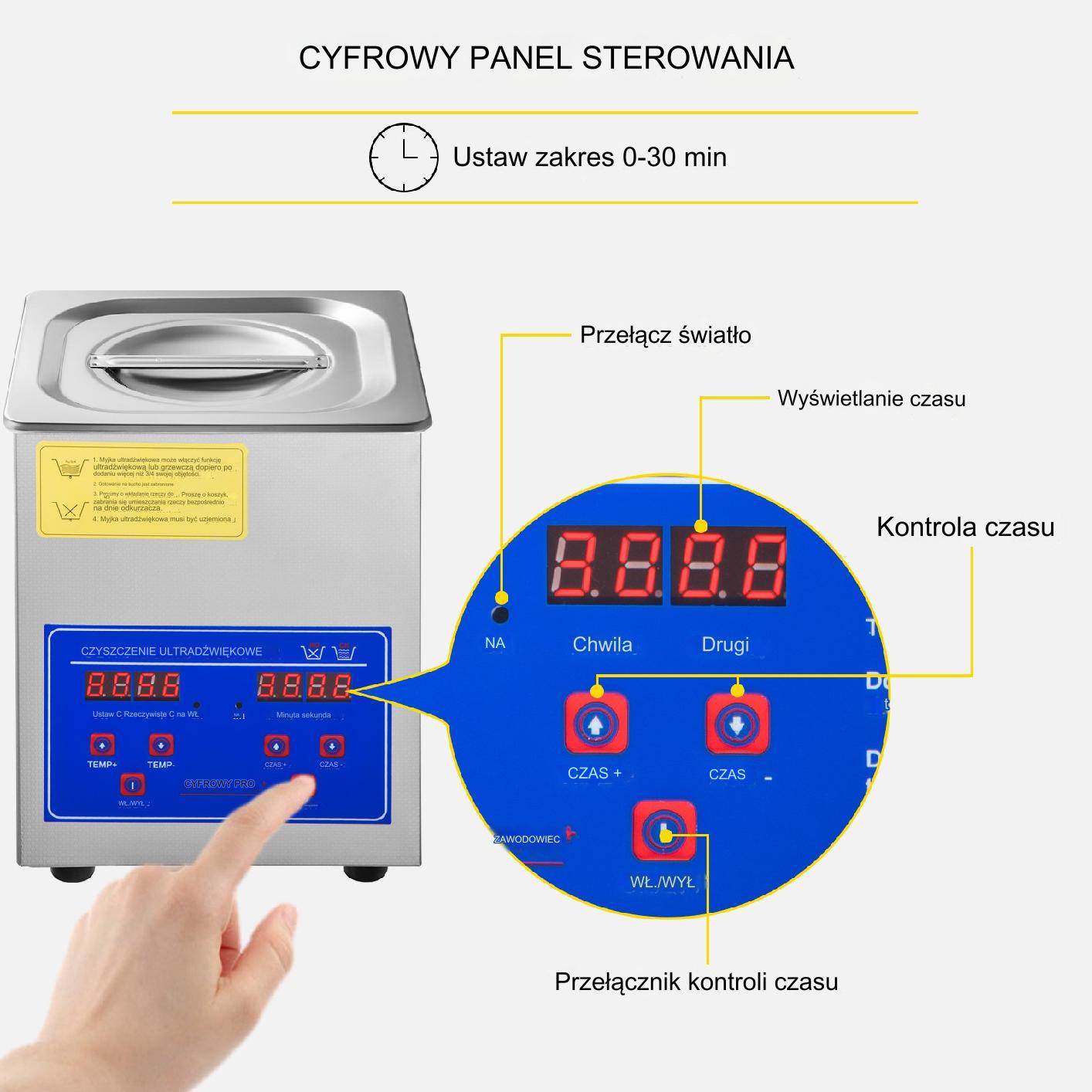 Myjka Ultradźwiękowa Przenośna Sterylizator + Timer 2L 60W - obrazek 4