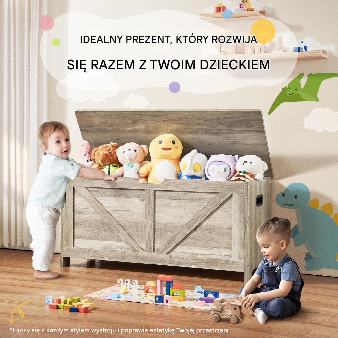 Duża drewniana skrzynia na zabawki Pufa Kufer na Zabawki Siedzisko szara - obrazek 6