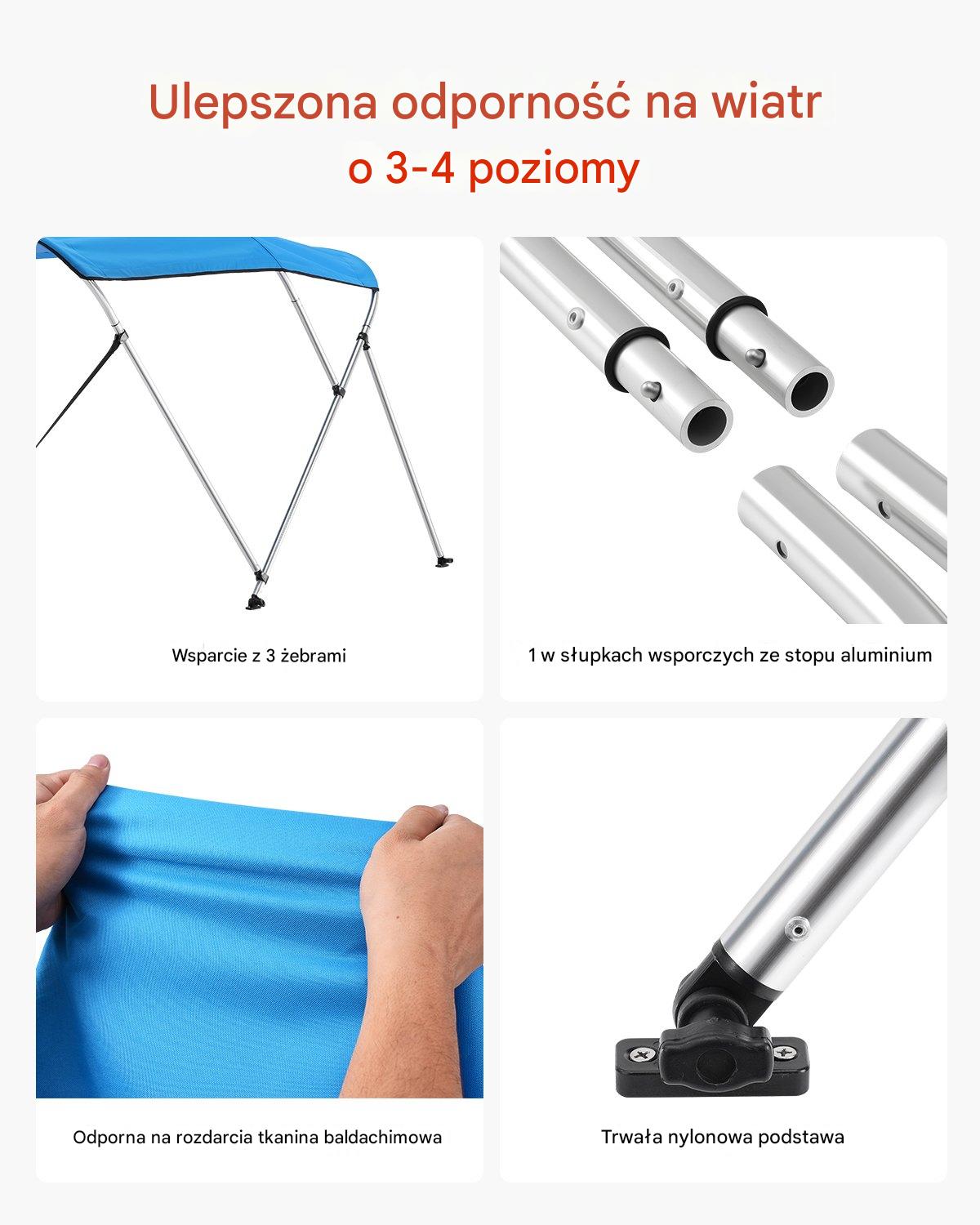 Bimini top 3 łukowe daszek do łodzi 600D wodoodporny UV niebieski pokrowiec - obrazek 3