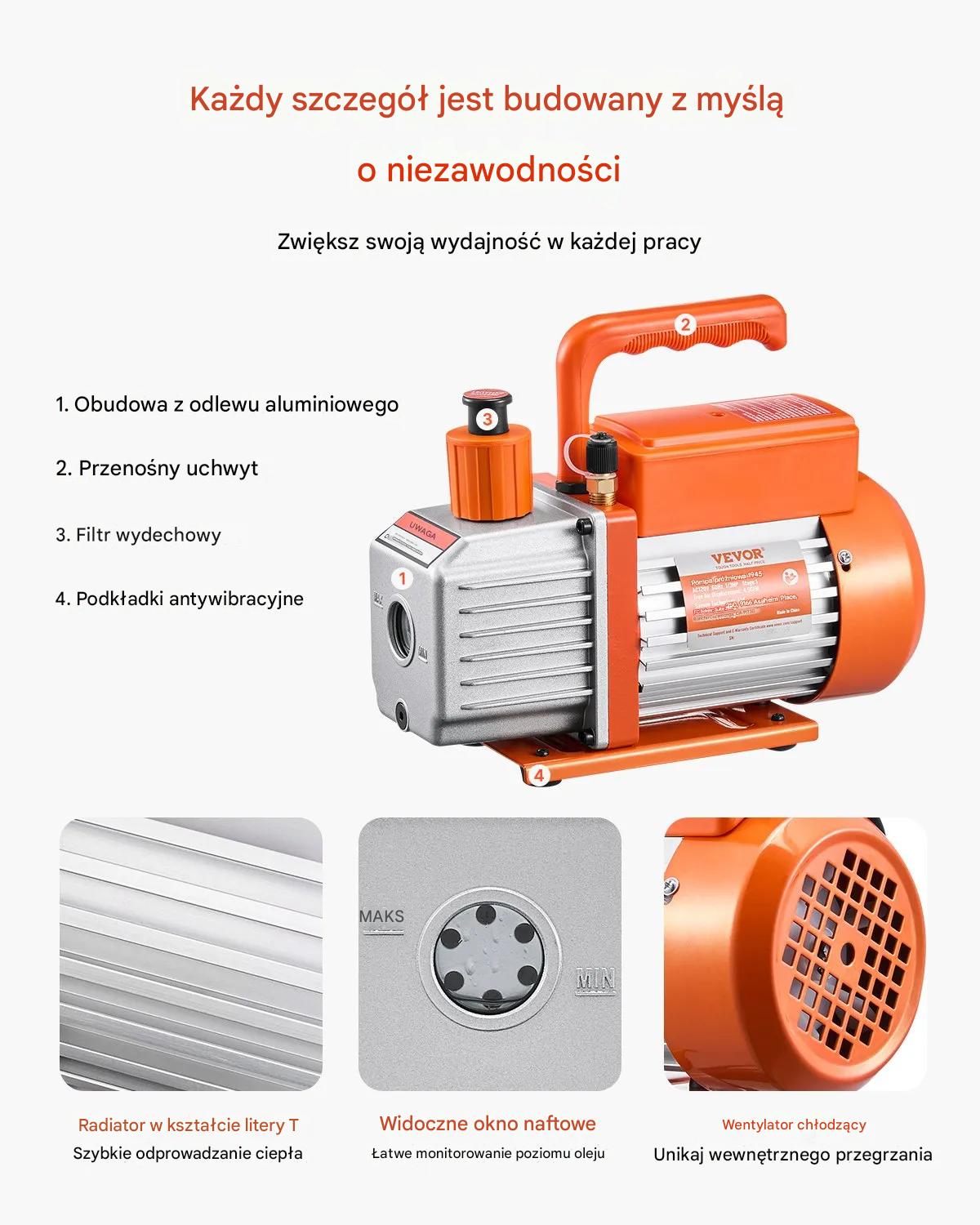 Pompa próżniowa klimatyzacji 4.5 CFM zestaw manometrów HVAC serwis AC - obrazek 7