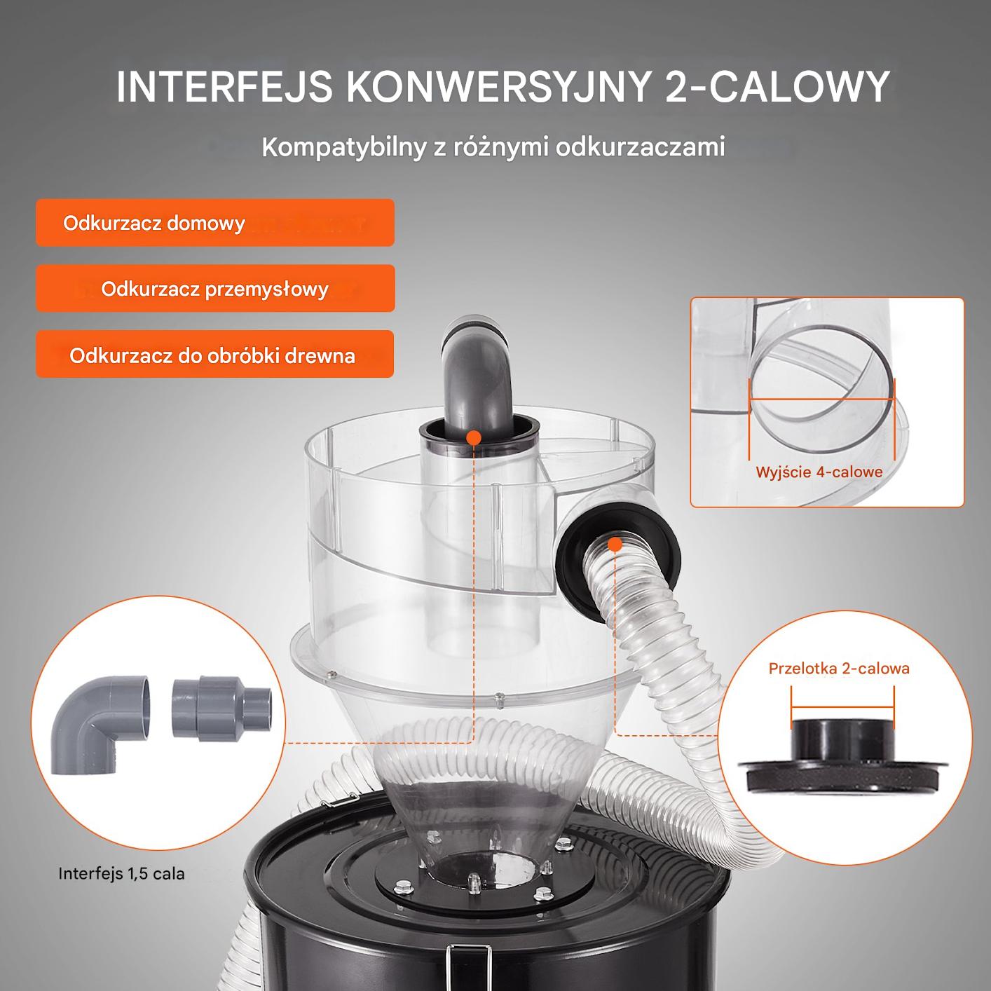 Separator cyklonowy do pyłu pyłów budowlanych przemysłowy 50L - obrazek 4