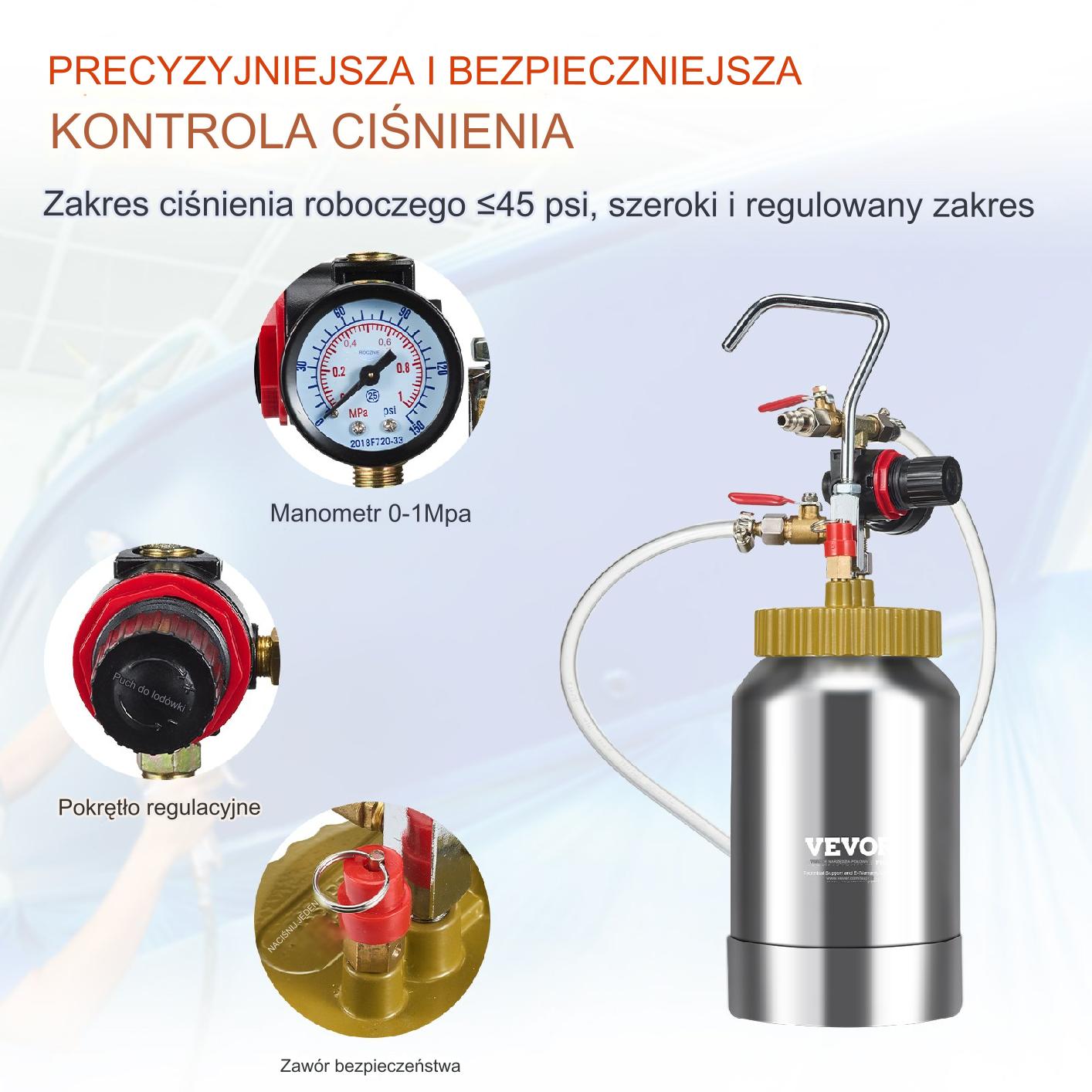 Agregat malarski 2L pistolet ciśnieniowy 1,8mm do farby 2 węże 3m regulator - obrazek 6