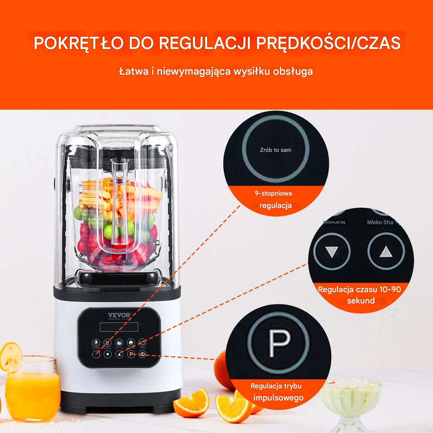 Blender gastronomiczny szary kielichowy 2l 9 biegów stalowy smoothie lód - obrazek 3