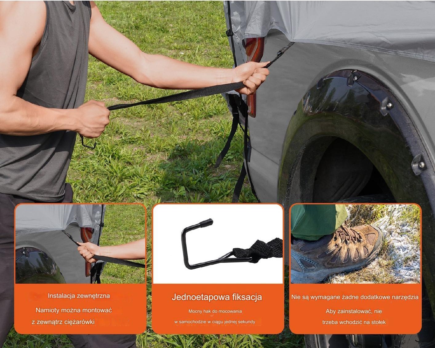 Namiot samochodowy pickup wodoodporny mocny szary 160 cm 165 cm 170 cm Pro - obrazek 5