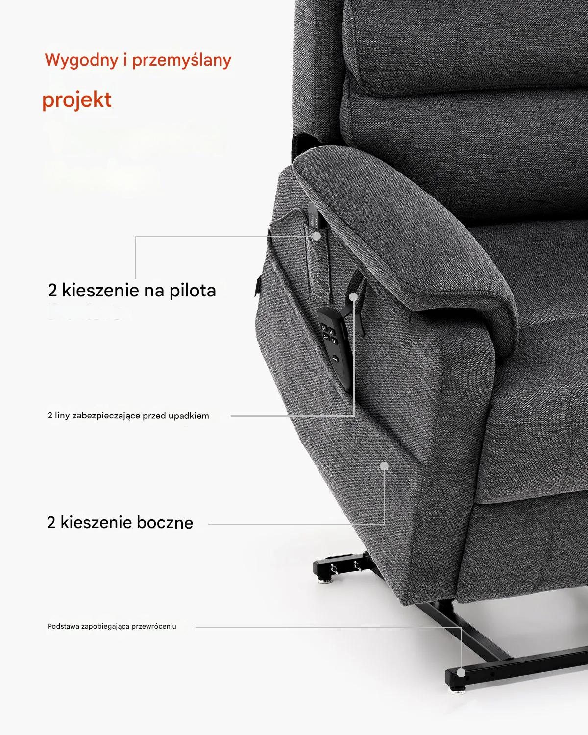 Fotel elektryczny z funkcją wstawania masaż i grzanie regulowany dla seniora - obrazek 7