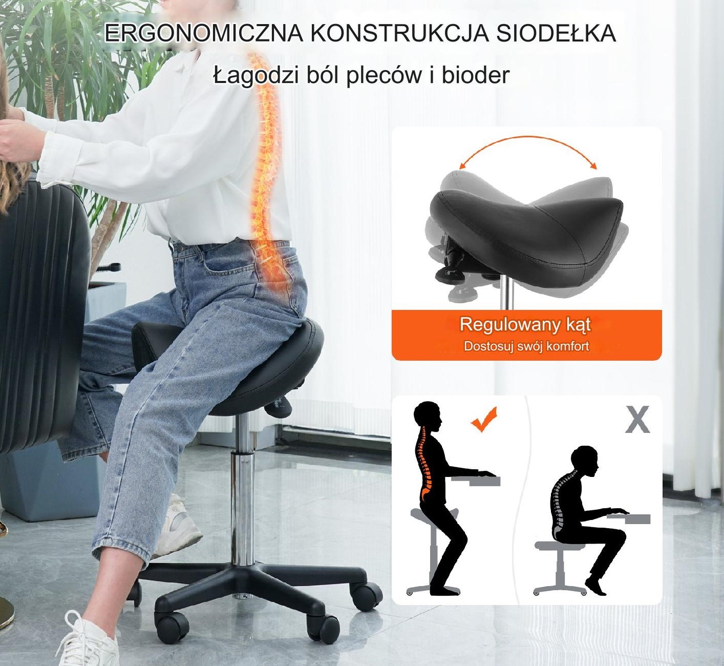 HOKER SIODŁOWY KOSMETYCZNY REGULOWANY STOŁEK KÓŁKA - obrazek 7