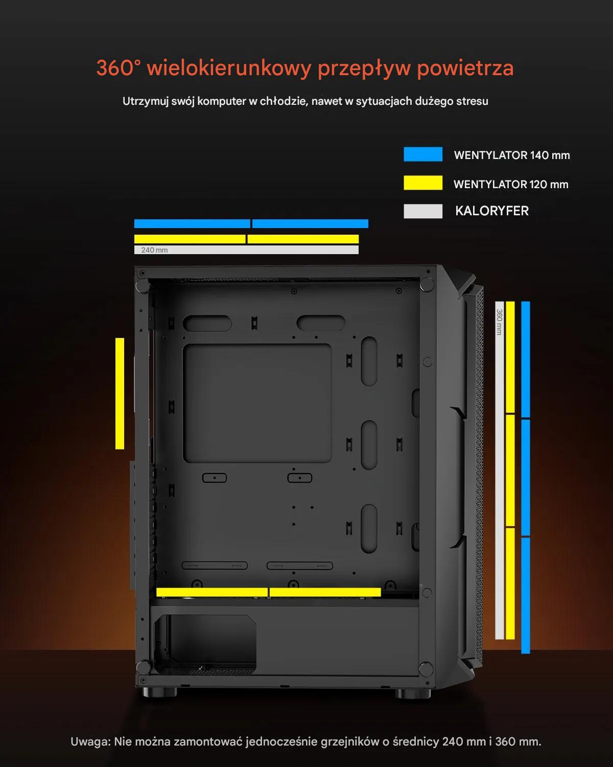 Obudowa PC gaming ATX mid tower ARGB szkło hartowane wysoki airflow - obrazek 4