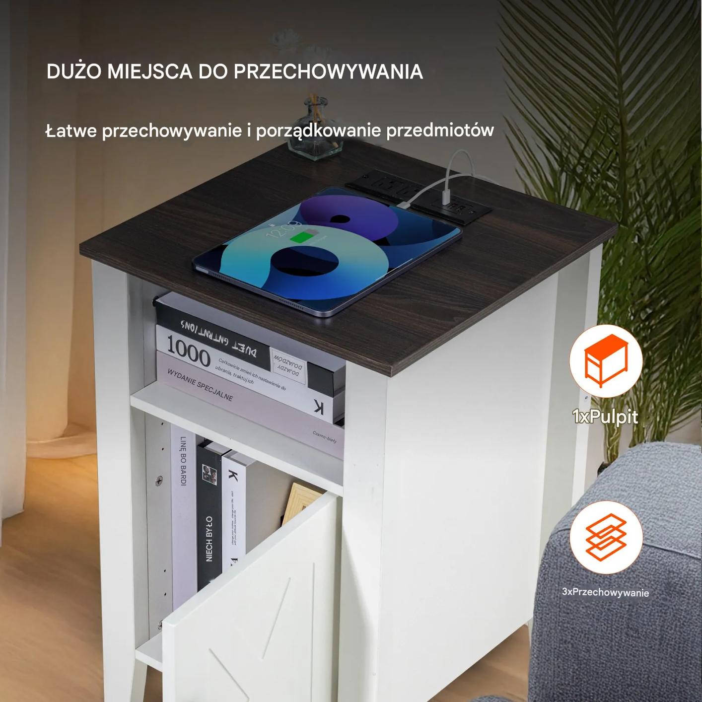 Stoliki nocne 2szt z USB i LED 3-poziomowe białe do salonu i sypialni - obrazek 6