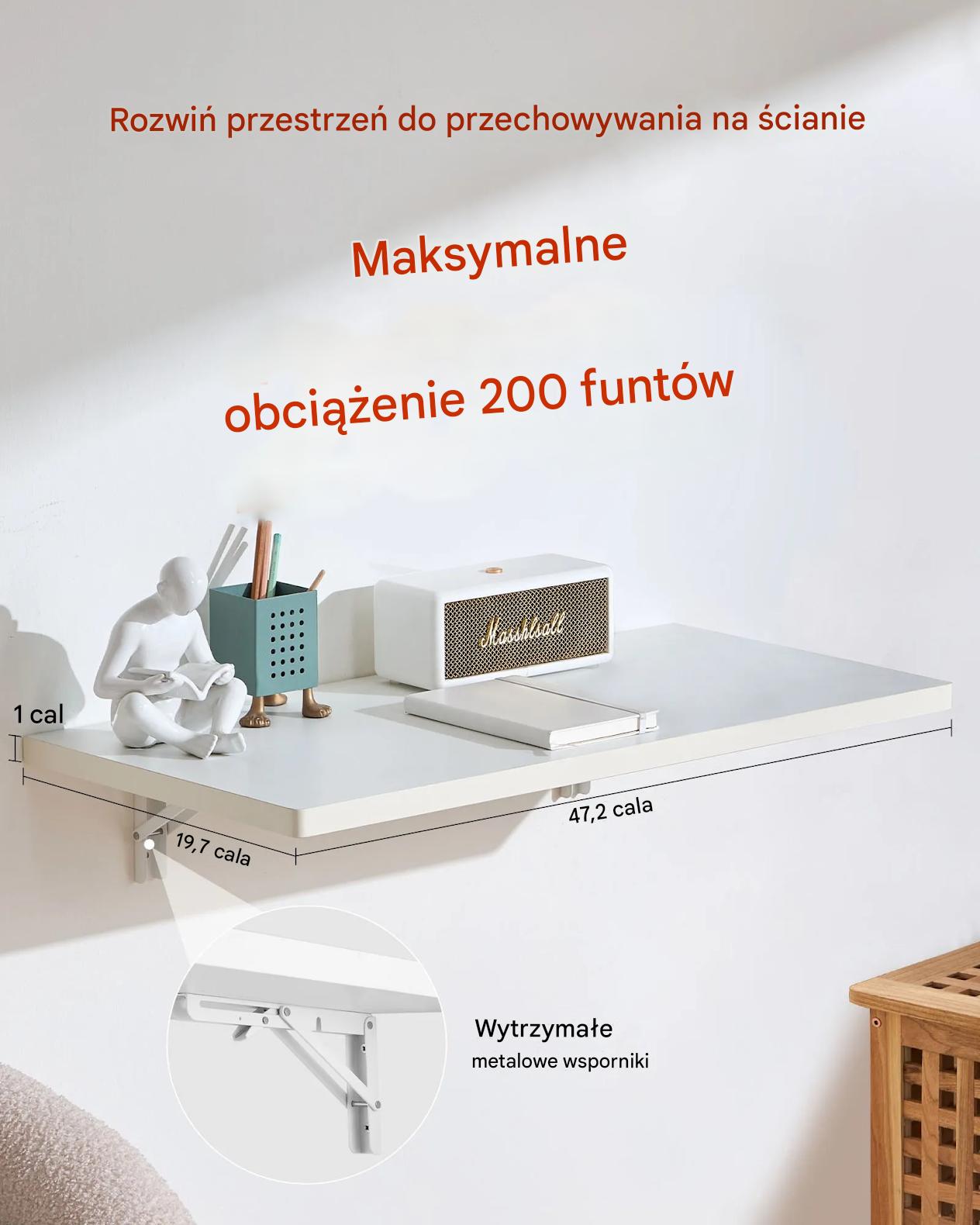 Stół ścienny Stolik składany Biurko składane wiszące 120 x 50 cm - obrazek 3