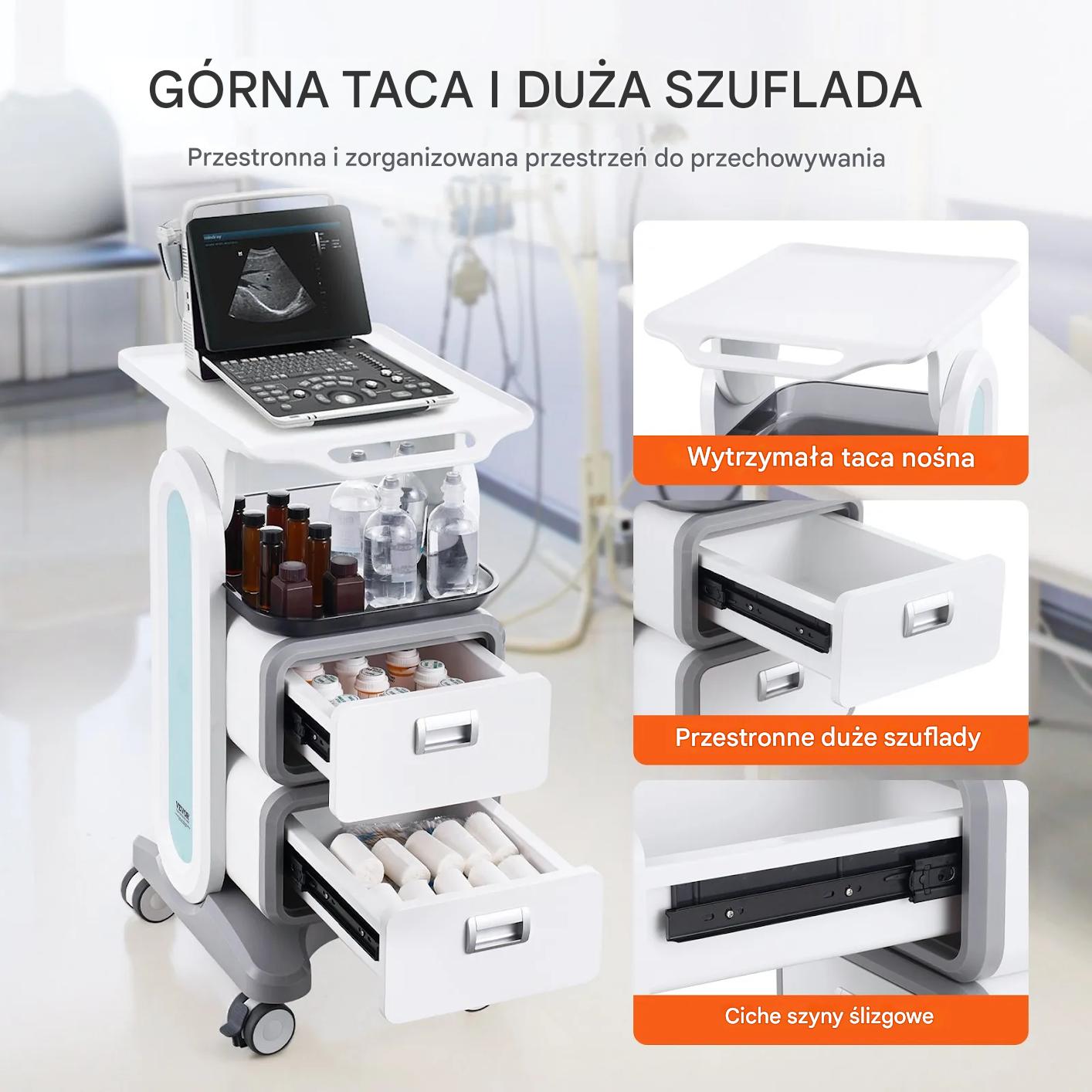 Wózek laboratoryjny 3-poziomowy szuflady mobilny do laboratorium i kliniki - obrazek 3