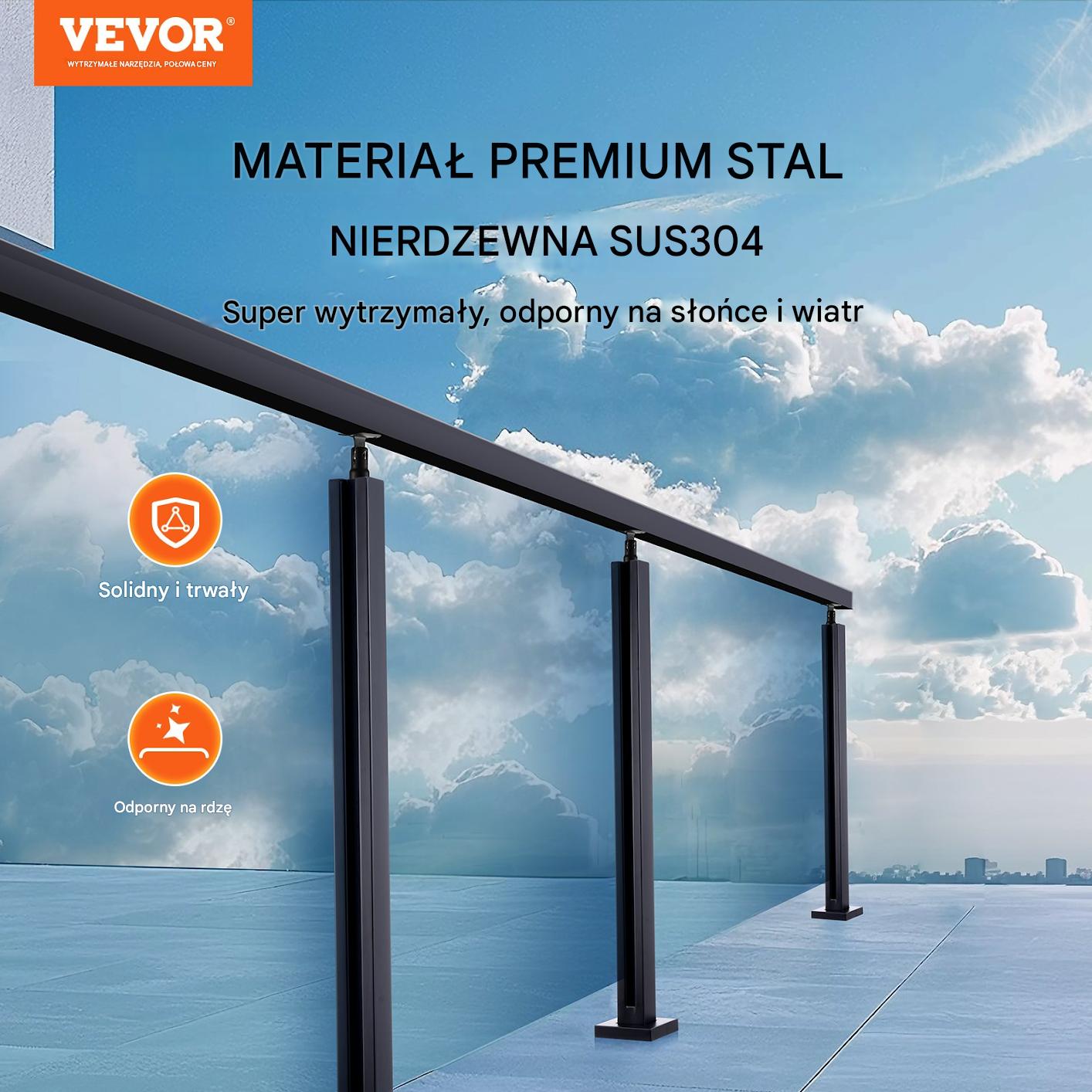Zacisk szkła słupek uchwyt balustrada schody balkon stal inox 85 cm pro - obrazek 7