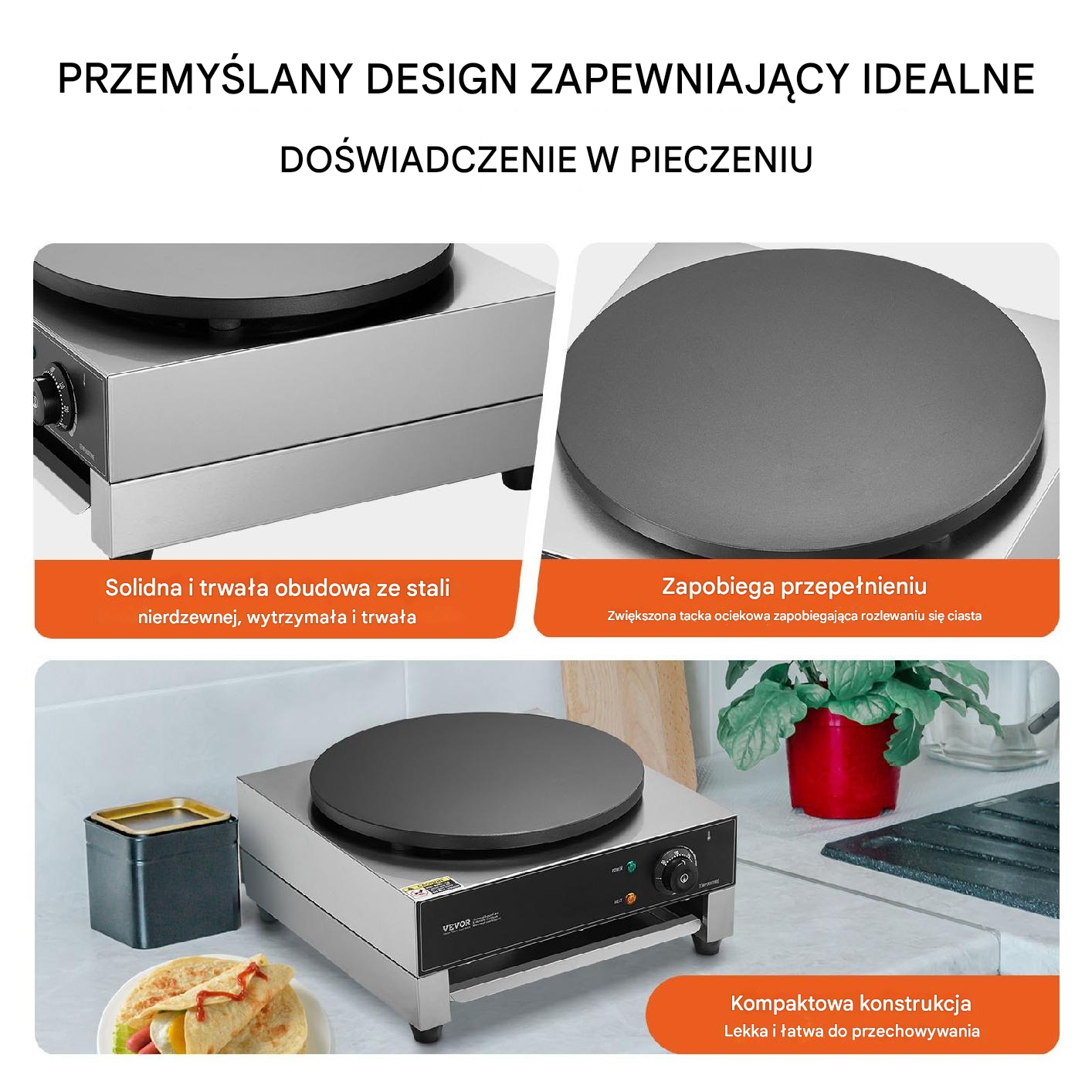 Naleśnikarka elektryczna 40cm 3000W stalowa do gastronomii - obrazek 4