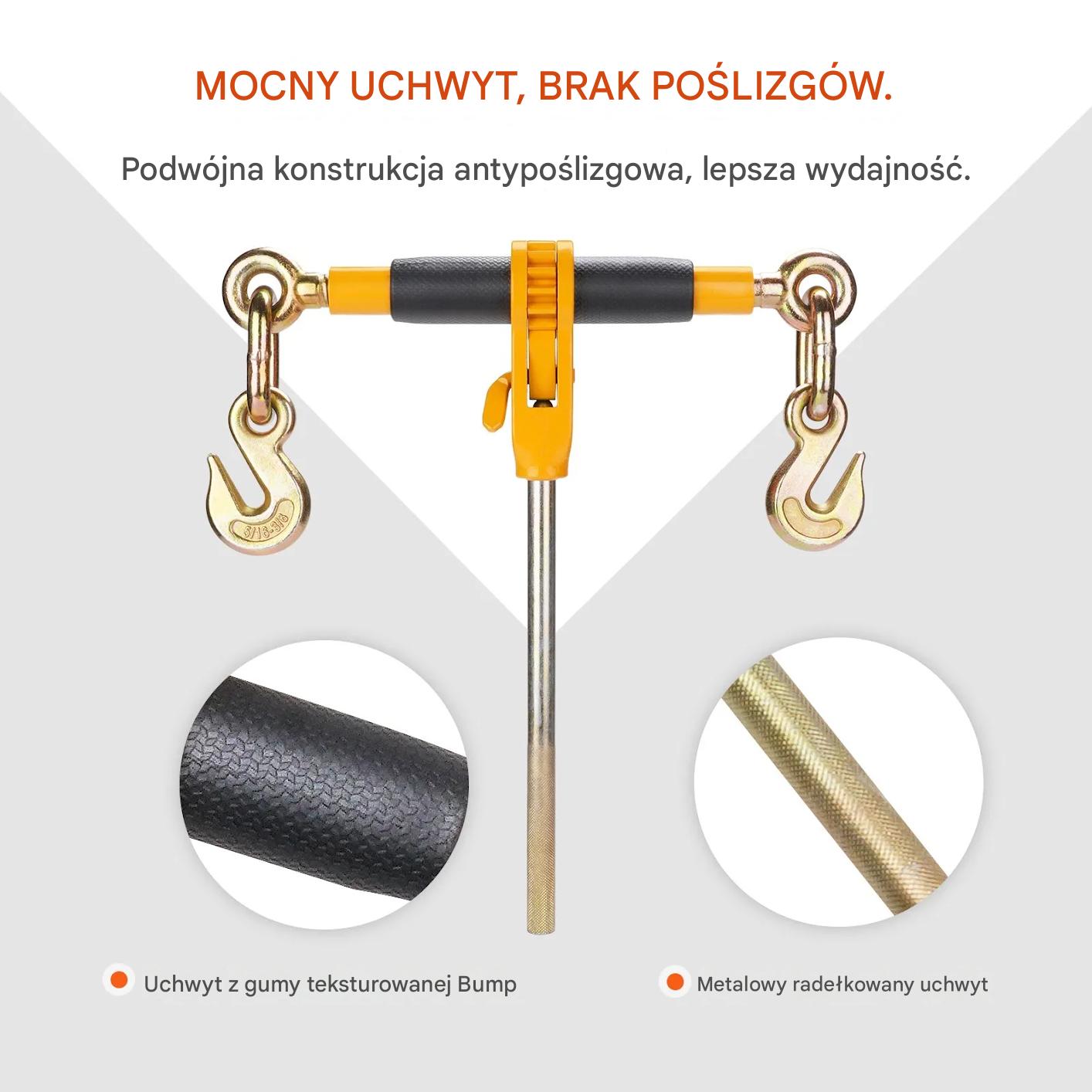 Napinacz łańcuchowy z grzechotką 3/8–1/2 G80 5400kg do transportu - obrazek 6
