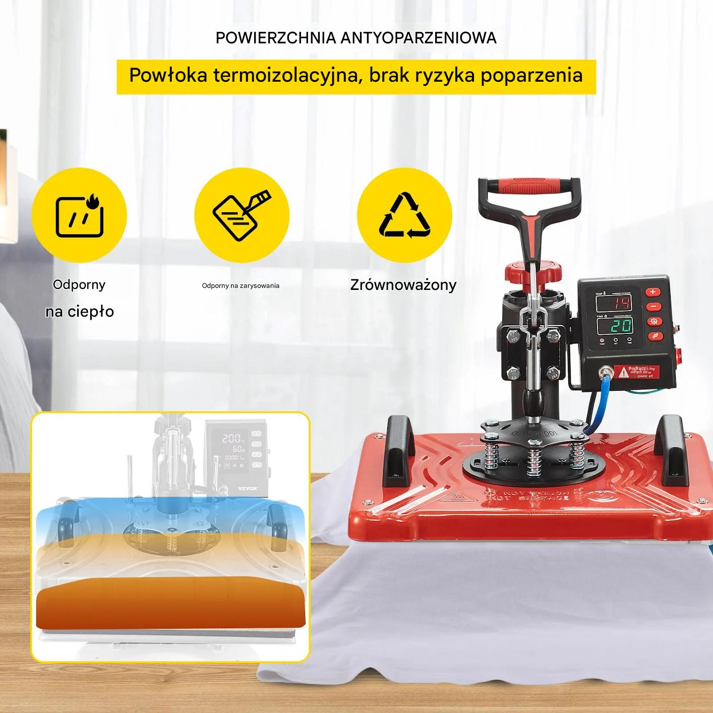 Prasa termiczna 10w1 30x38cm 1000W do sublimacji kubków i koszulek - obrazek 7