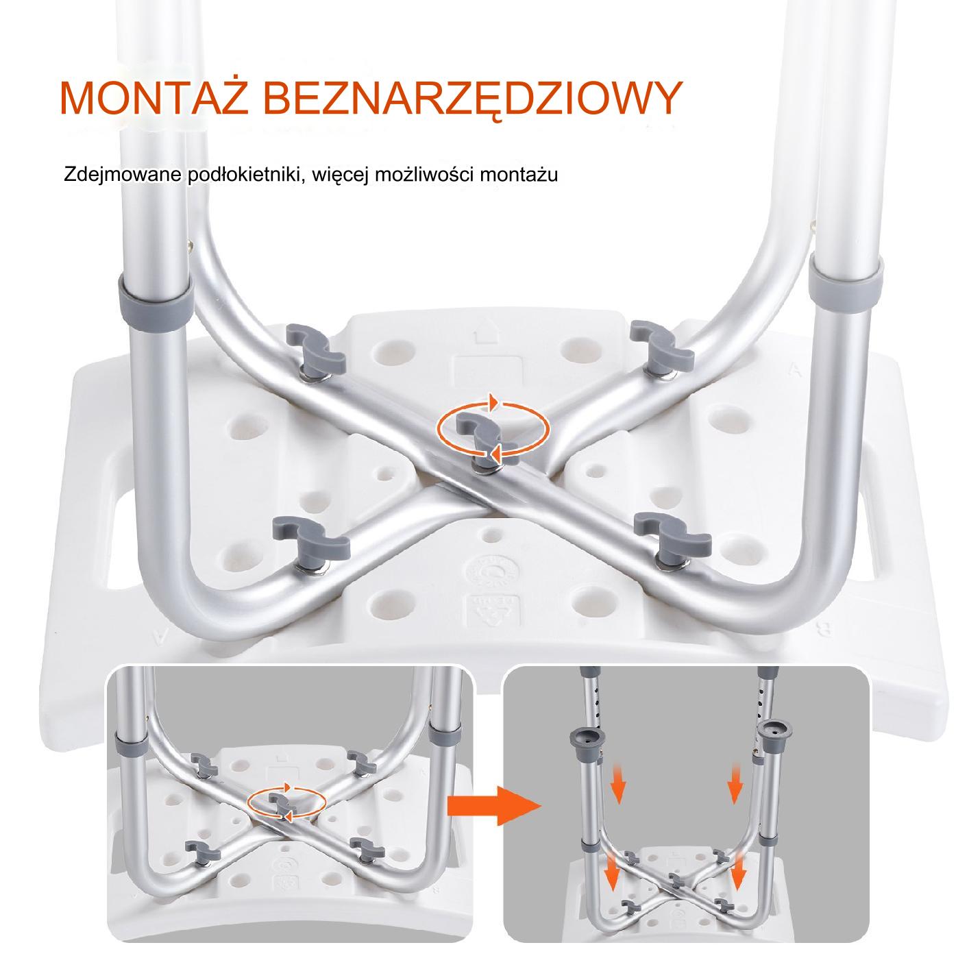 Siedzisko Prysznicowe 158,8kg Aluminiowe Regulowane Wysokość Antypoślizgowe - obrazek 7