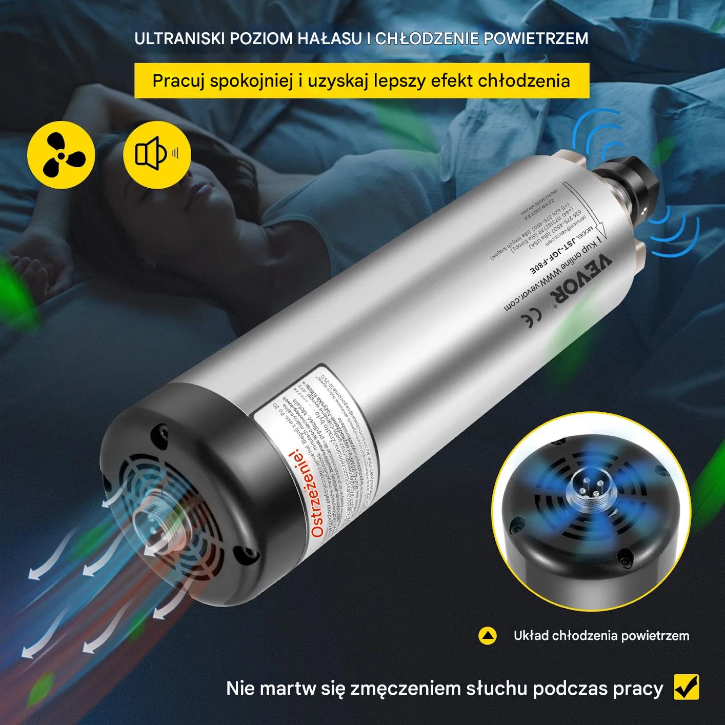 Wrzeciono CNC 2.2kW 220V chłodzone powietrzem ER20 - do frezarki i grawerki - obrazek 3