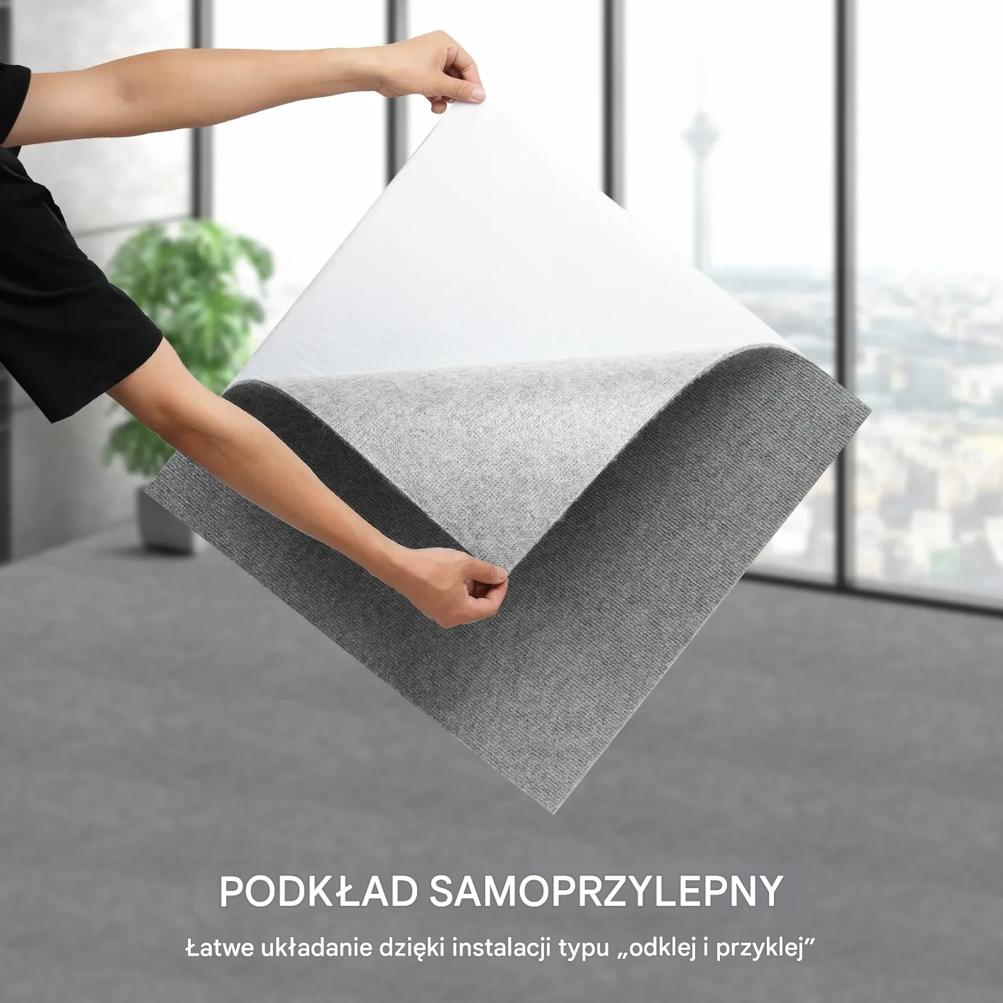 Wykładzina samoprzylepna dywan 610x610 mm 9 szt. łatwy montaż do domu szara - obrazek 2