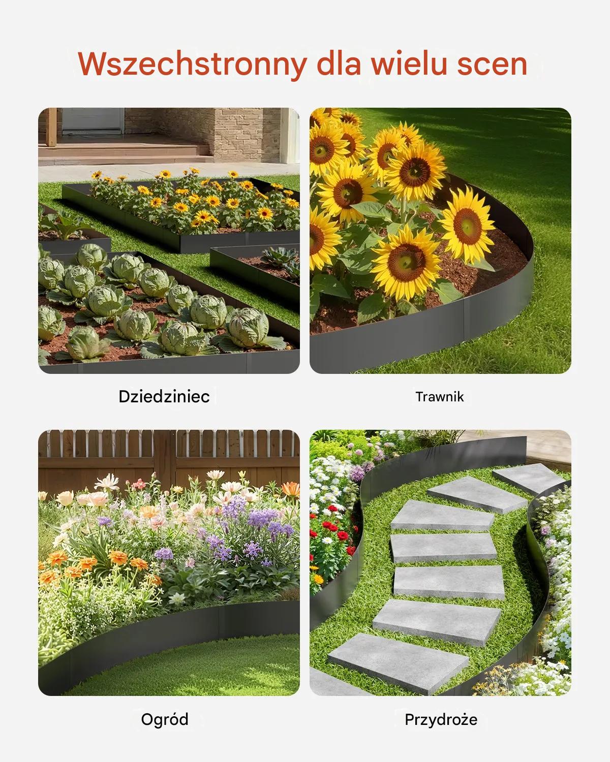 Obrzeże ogrodowe metalowe 6 szt 102x20 cm stalowe giętkie rabaty czarne - obrazek 6