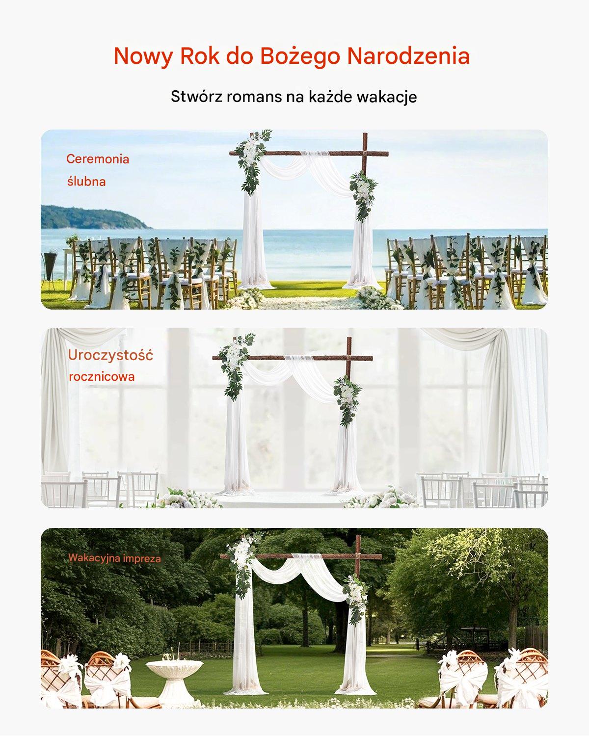 Dekoracja Ślubna - Komplet Kwiatów i Tkanin na Łuk 3-Częściowy Biały - obrazek 6