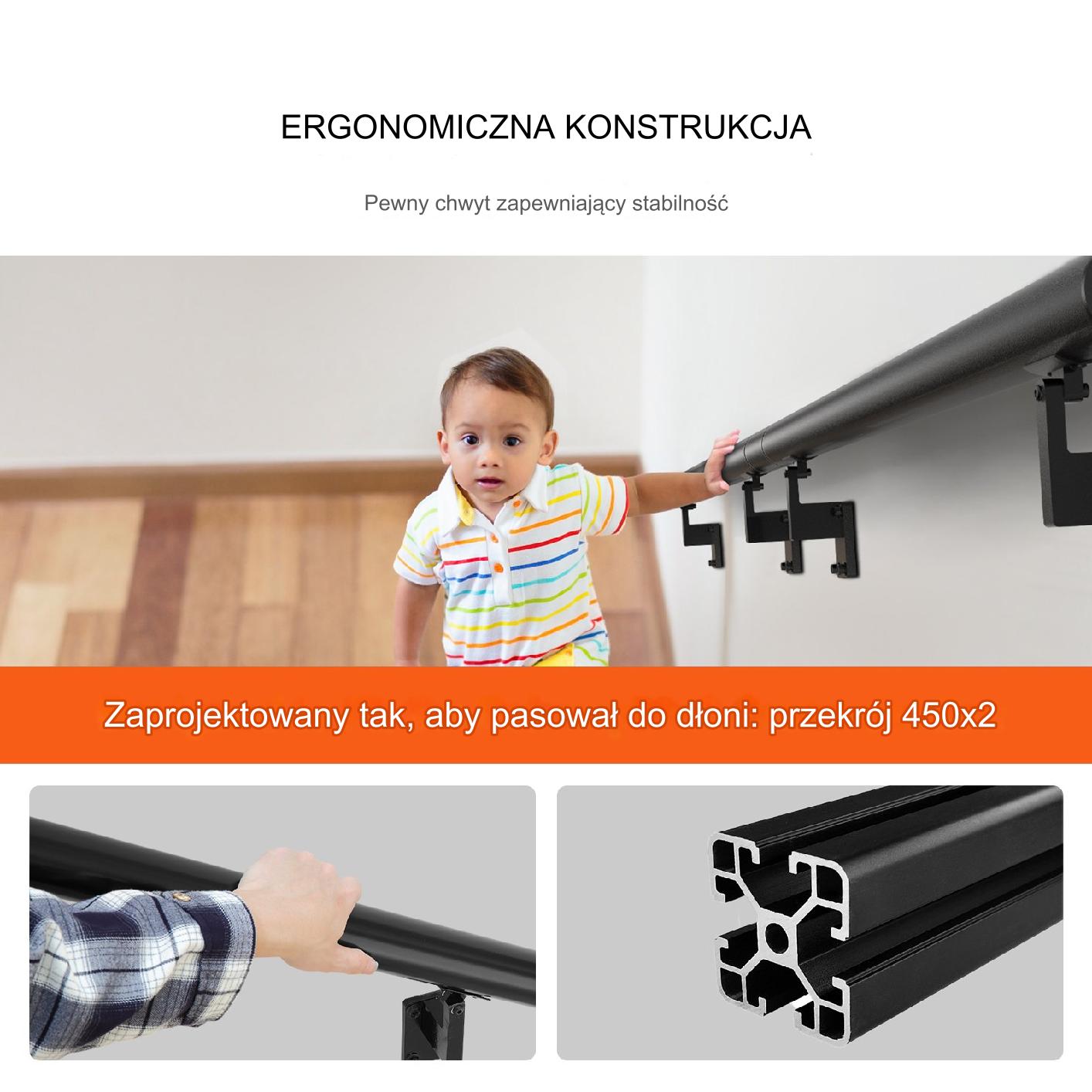 Poręcz schodowa aluminiowa 213 cm montaż ścienny do schodów - obrazek 3