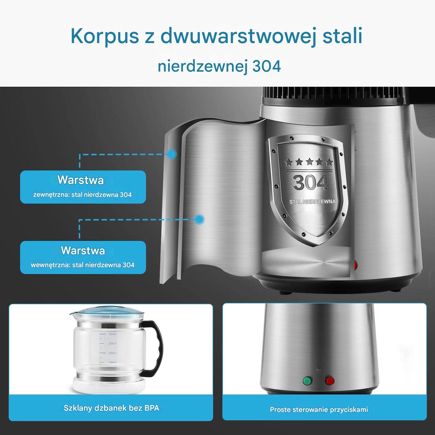 Destylator wody 4L stal nierdzewna z chłodzeniem – do domu i biura - obrazek 4