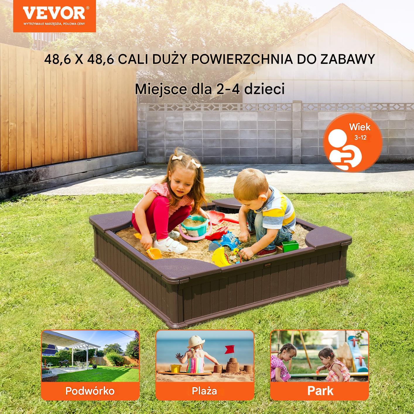 Piaskownica kwadratowa plastikowa zamykana z pokrywą 123x123 cm - obrazek 7