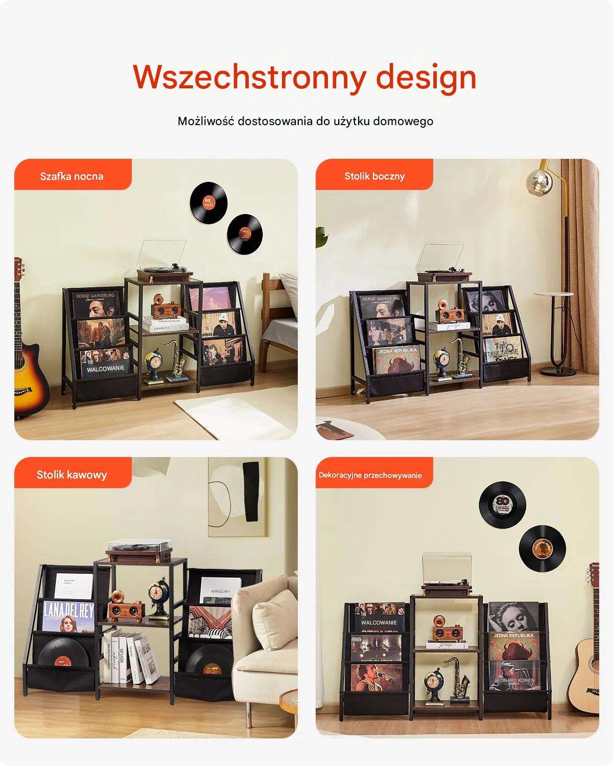 Stojak na winyle 3-poziomowy metalowy z półką pod gramofon do salonu - obrazek 7