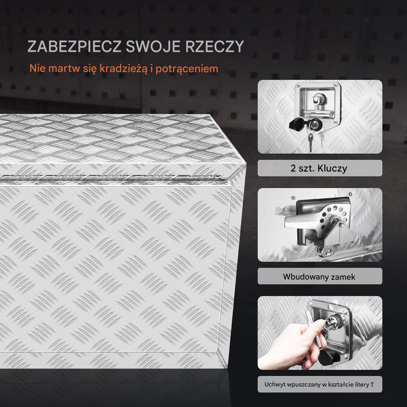 Skrzynia narzędziowa podwoziowa aluminiowa 152×46×43cm wodoodporna zamek - obrazek 7