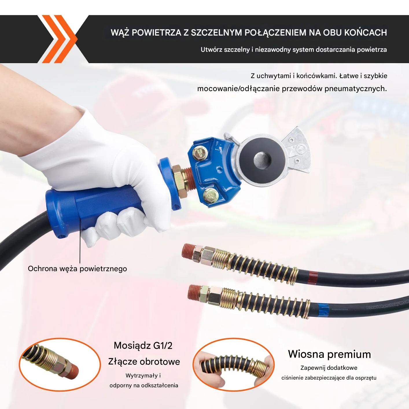 Przewody powietrzne do ciężarówki 4,57 m 3w1 z ABS 7-pin z akcesoriami - obrazek 3