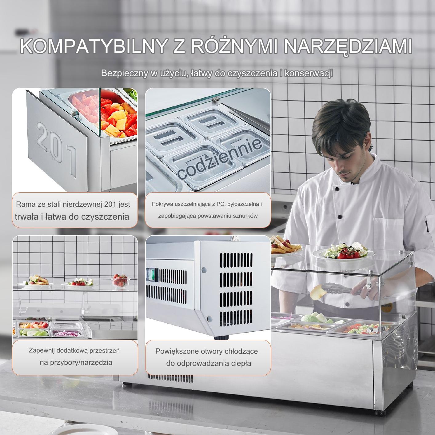 Lada chłodnicza do sałatek pojemniki ze stali nierdzewnej z pokrywami 140W - obrazek 5
