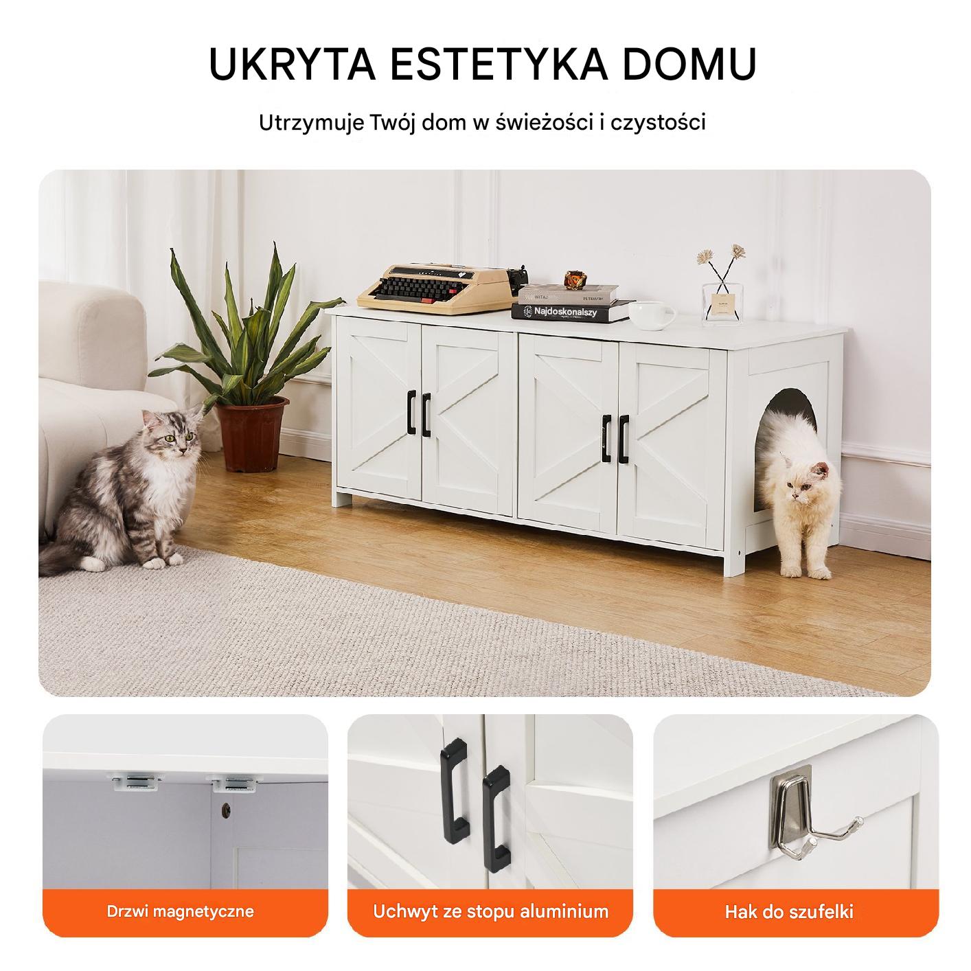 Domek dla kota szafka kryta kuweta mebel 2 komory biały - obrazek 7