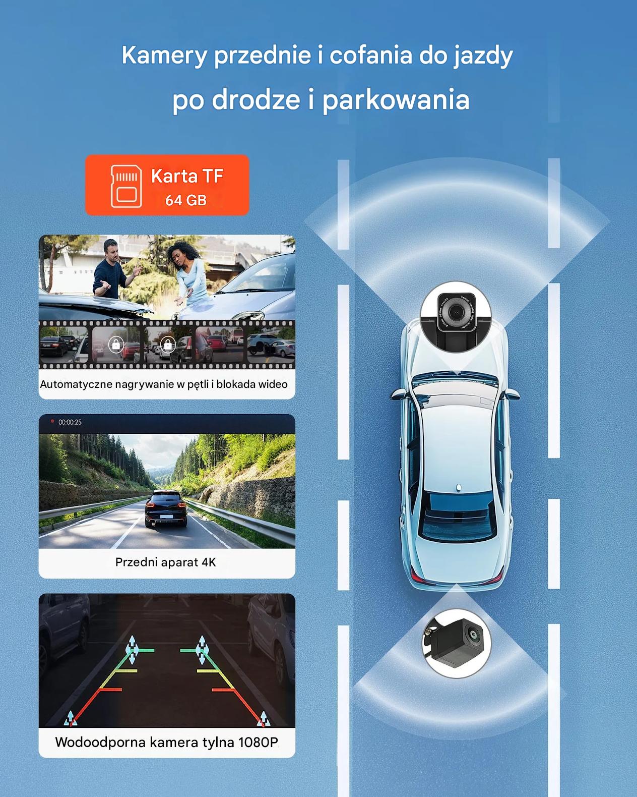 Ekran samochodowy 10'' CarPlay Radio Android Auto BT GPS kamery - obrazek 6