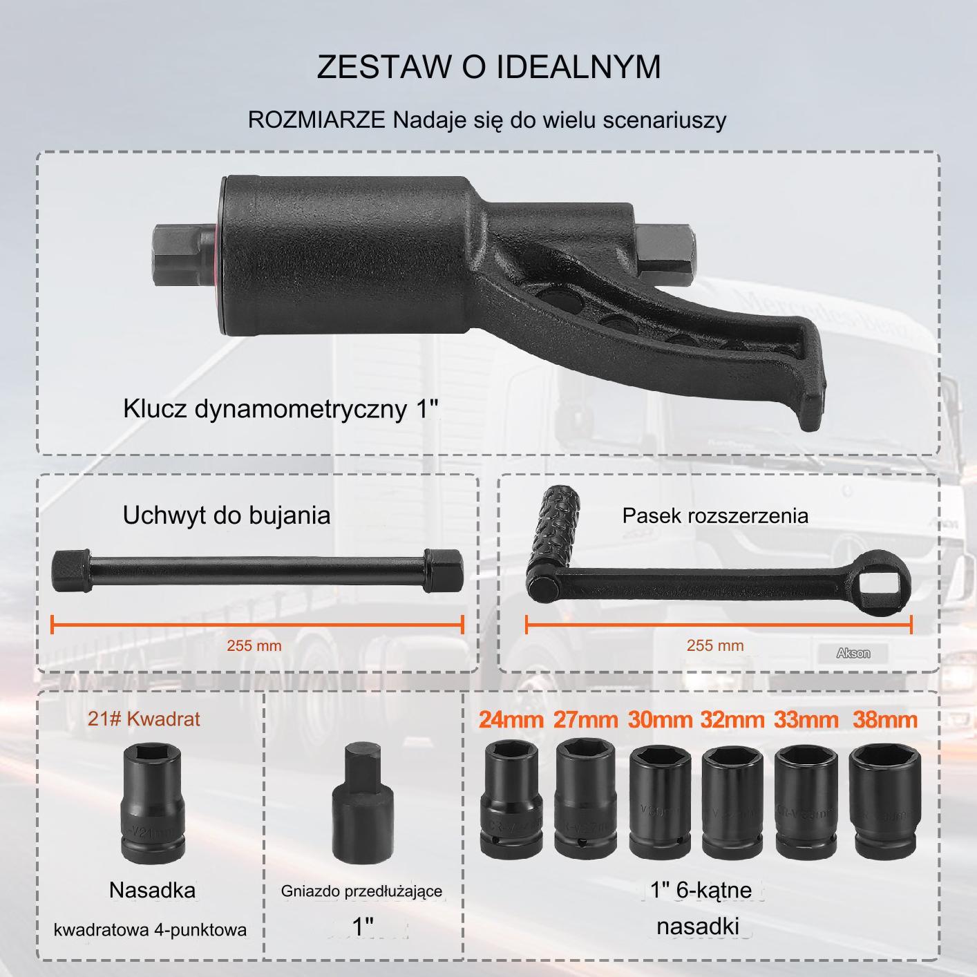 Zestaw kluczy przekładnia do odkręcania kół 6800 Nm 1" z nasadkami 21-38 mm - obrazek 3