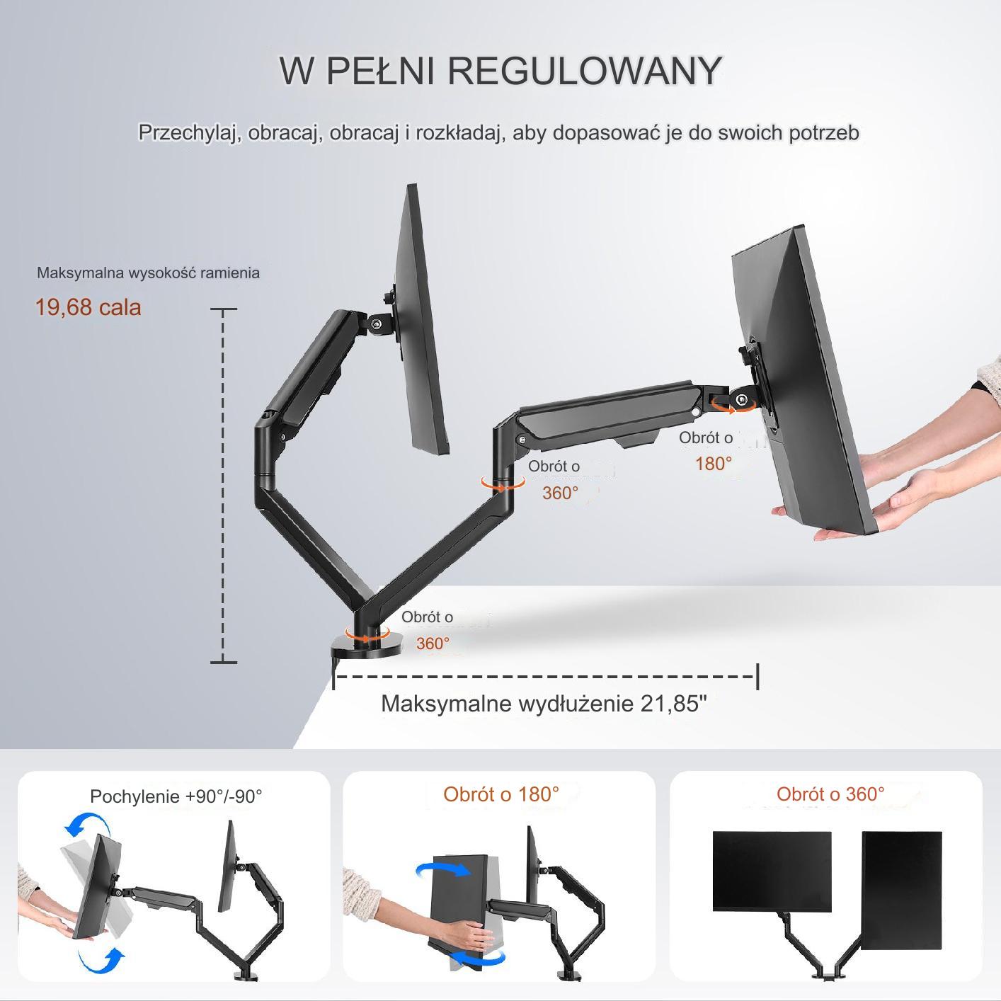 Uchwyt na dwa monitory podwójny uchwyt biurkowy do monitorów 13"-35" - obrazek 3
