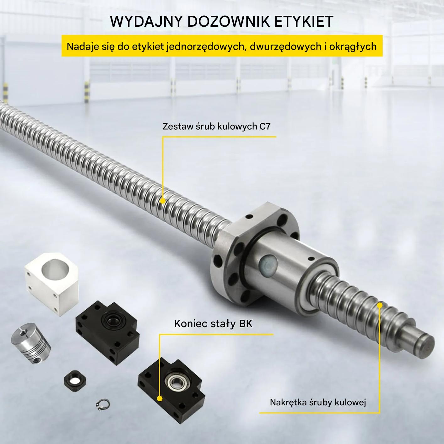 Śruba kulowa z nakrętką RM1605 1000mm z podporami BF12 BK12 i sprzęgłem CNC - obrazek 4