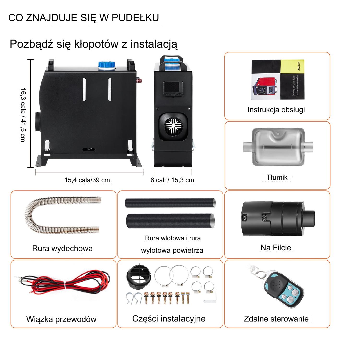 Nagrzewnica Powietrza na Olej Napędowy 12V z LCD i Pilotem 8KW - obrazek 2