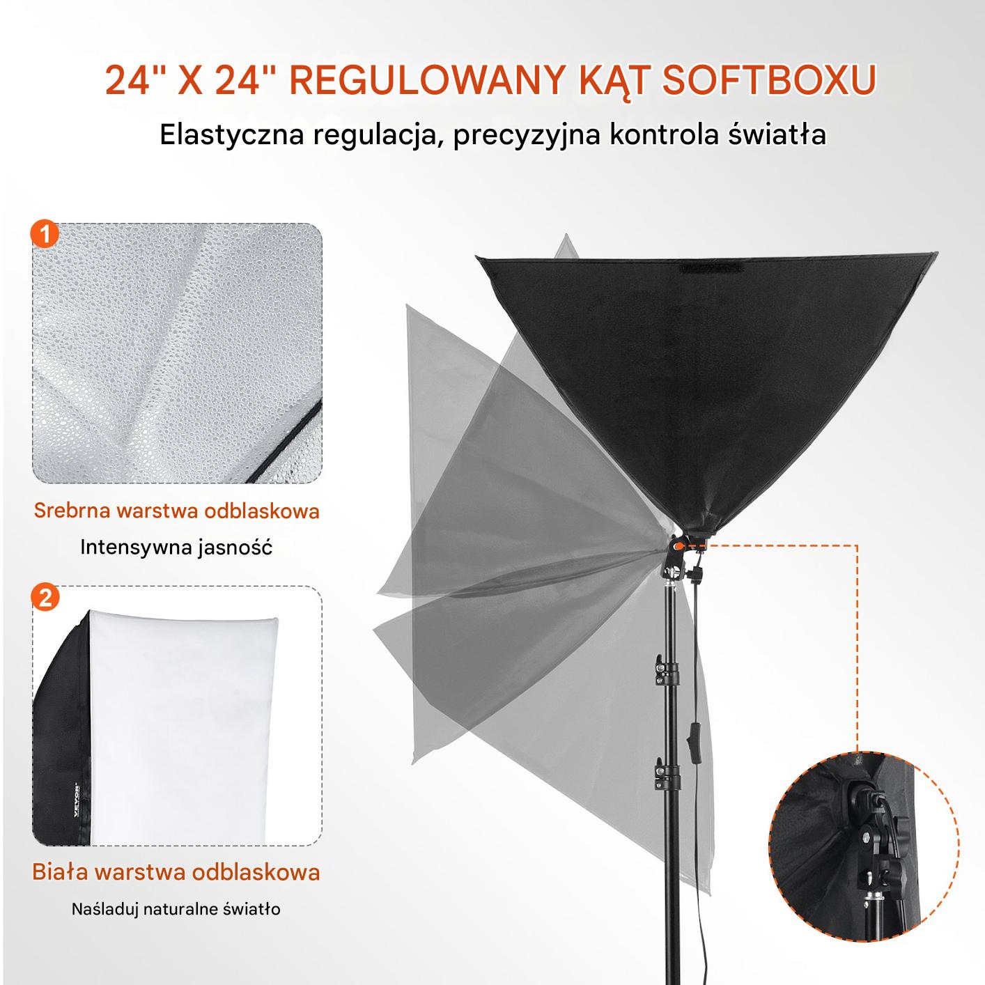 Zestaw 2 x lampa studyjna led 30W + softbox 60x60cm + statyw + futerał - obrazek 4