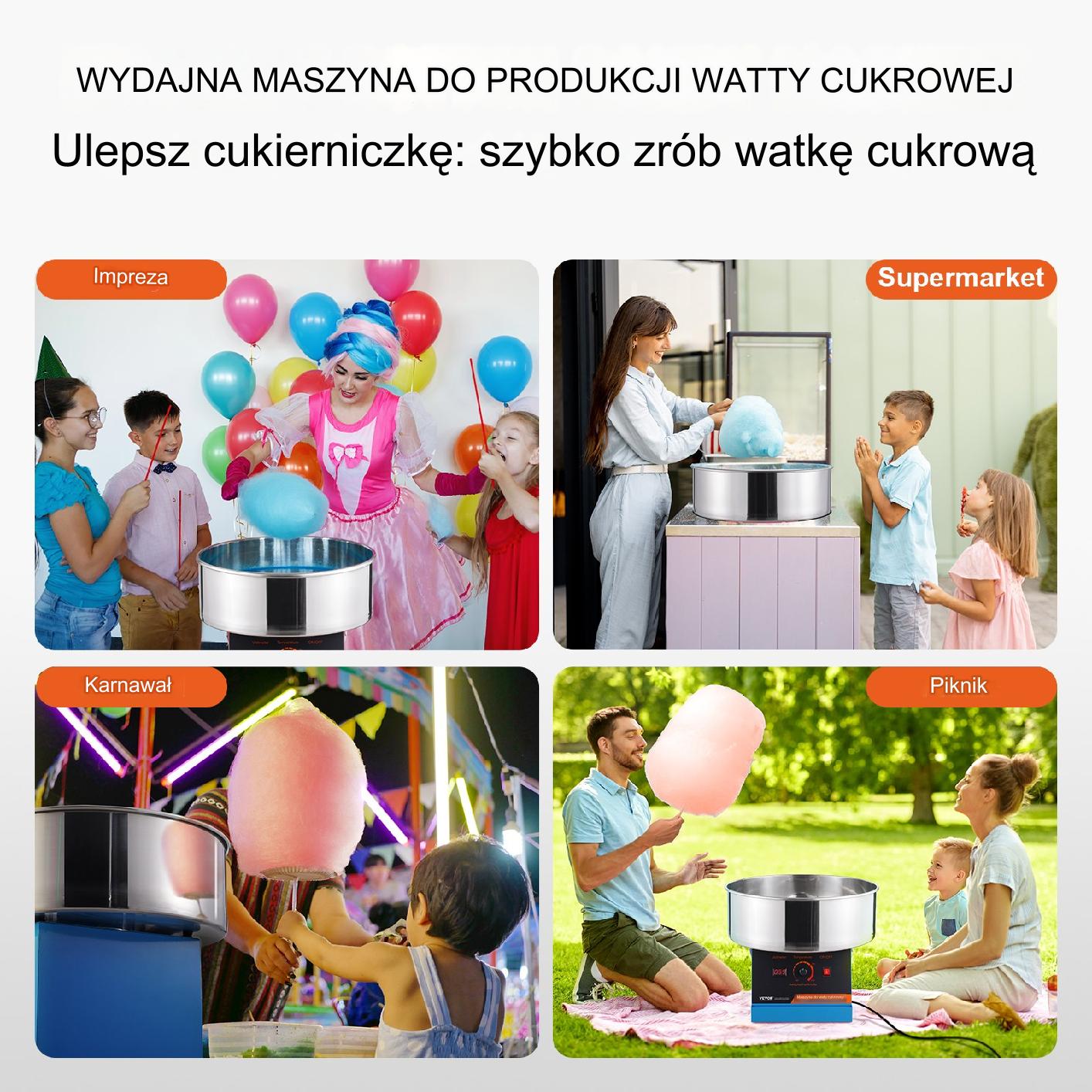 Maszyna waty cukrowej elektryczna stal różowa 1000 W 6 szt min zestaw mocna - obrazek 5