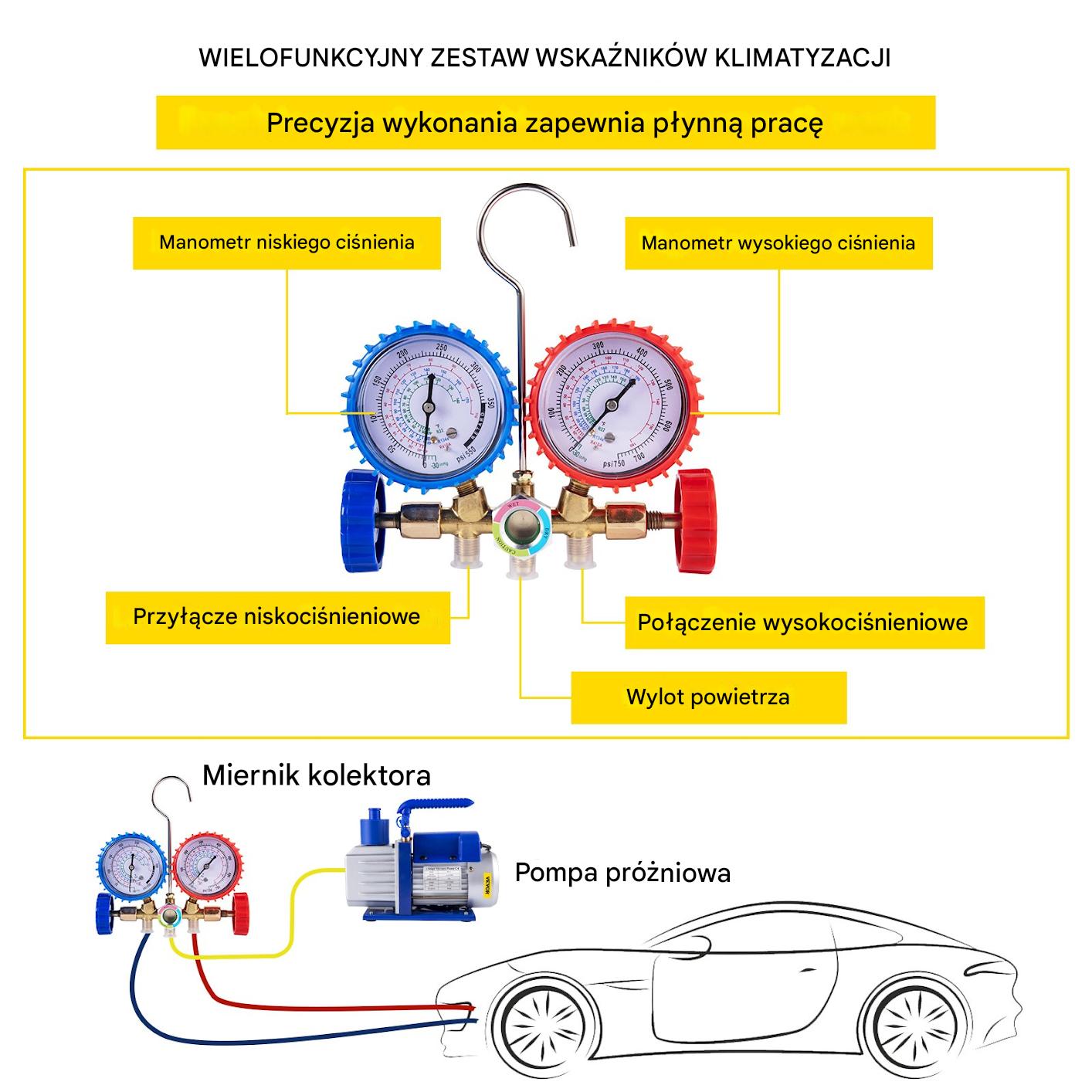 Pompa próżniowa HVAC 4,8CFM 283L/min zestaw manometrów AC - obrazek 4
