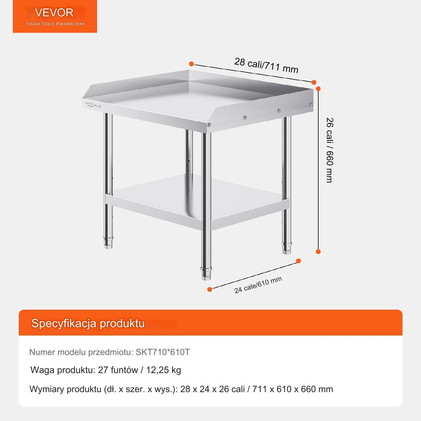 Stół gastronomiczny nierdzewny 60x70cm blat roboczy wolnostojący do baru - obrazek 2