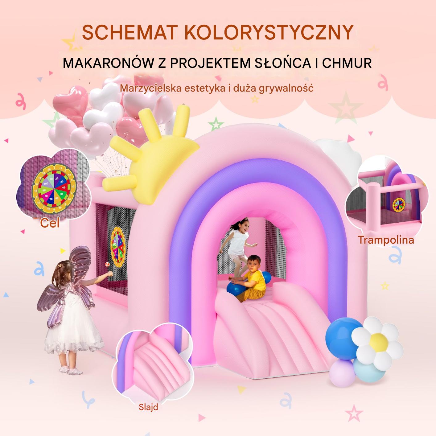 Zamek dmuchany do skakania trampolina domek plac zabaw dla dzieci różowy - obrazek 6