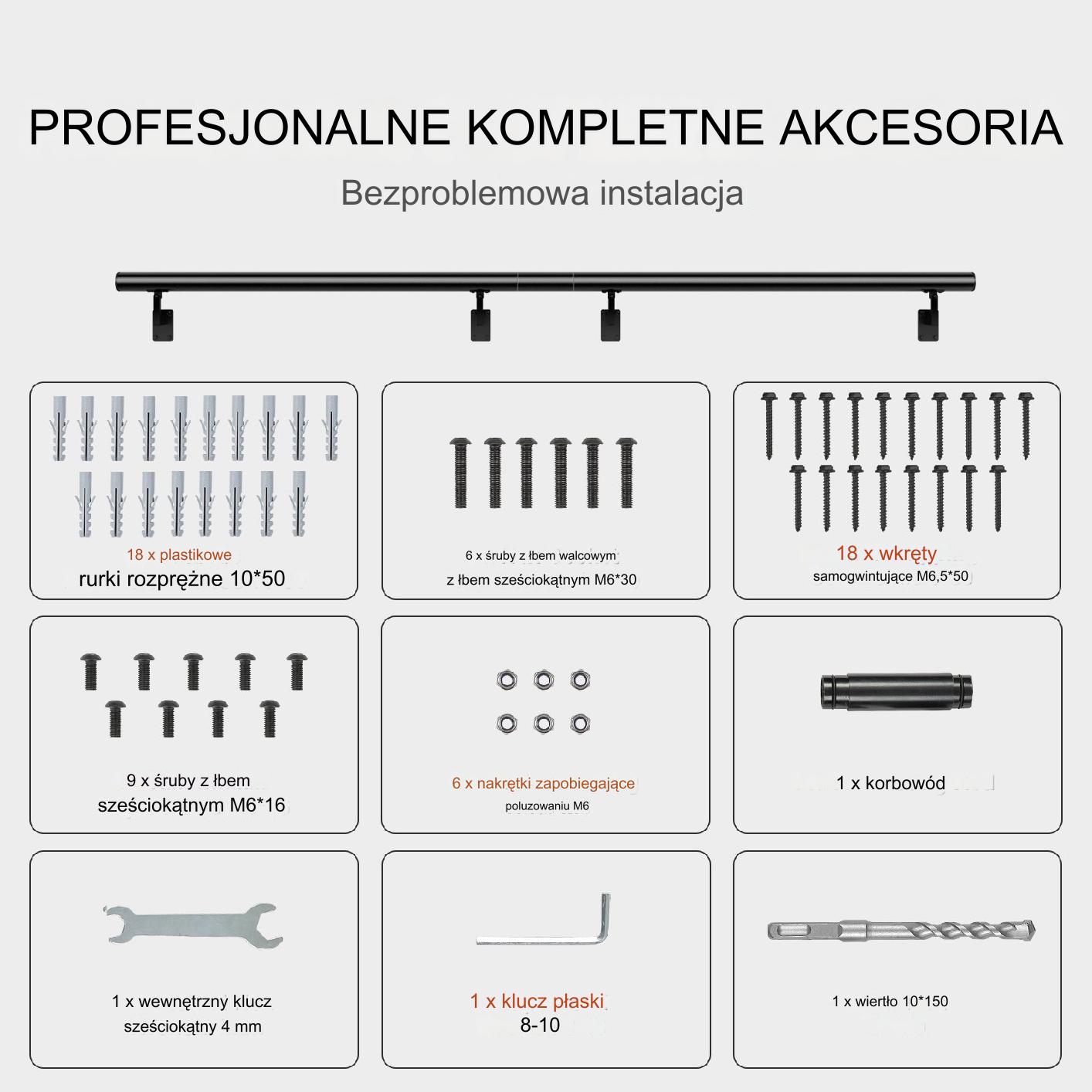 Poręcz schodowa aluminiowa 213 cm montaż ścienny do schodów - obrazek 6
