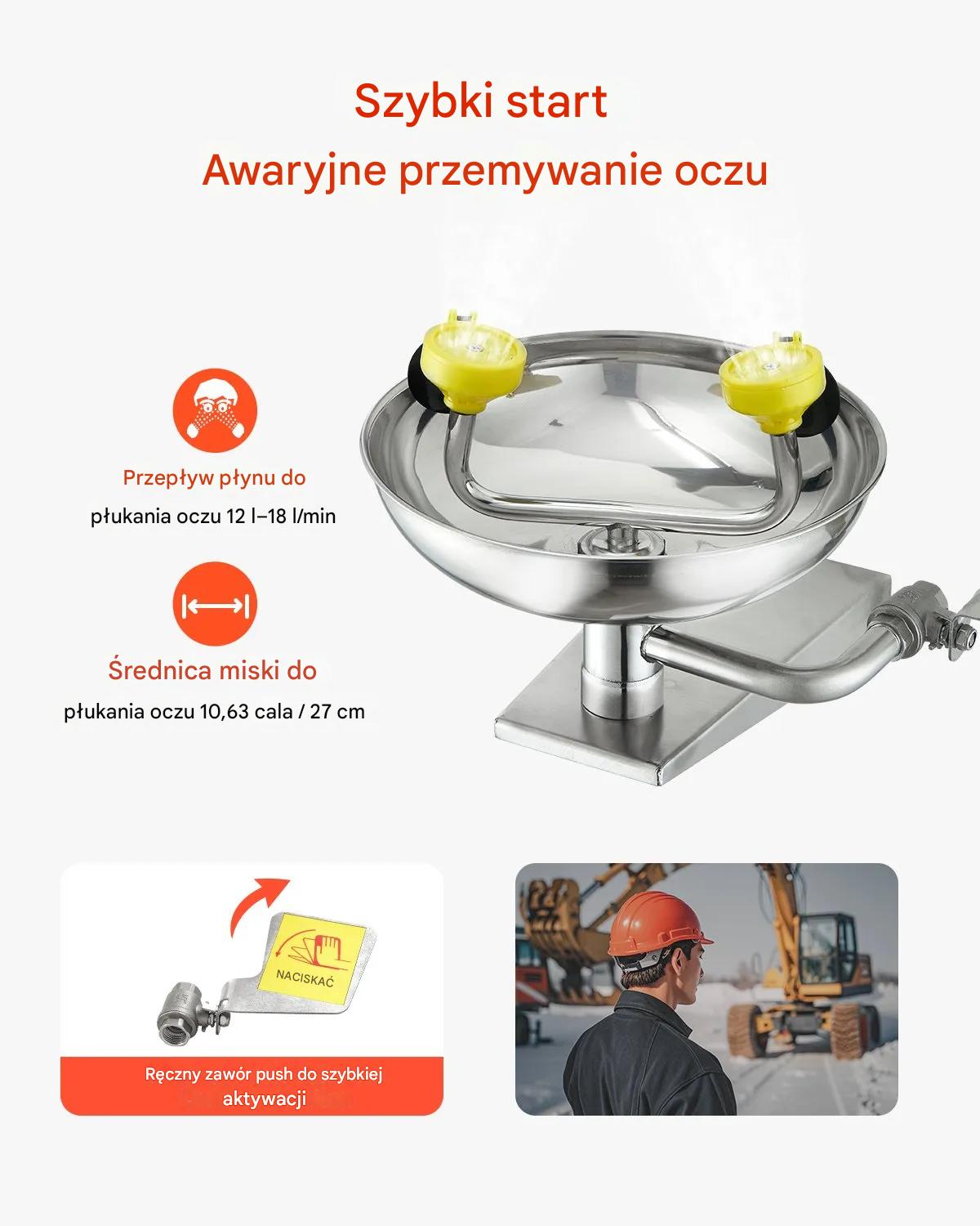 Stacja do płukania oczu ścienna stal nierdzewna BHP - obrazek 7