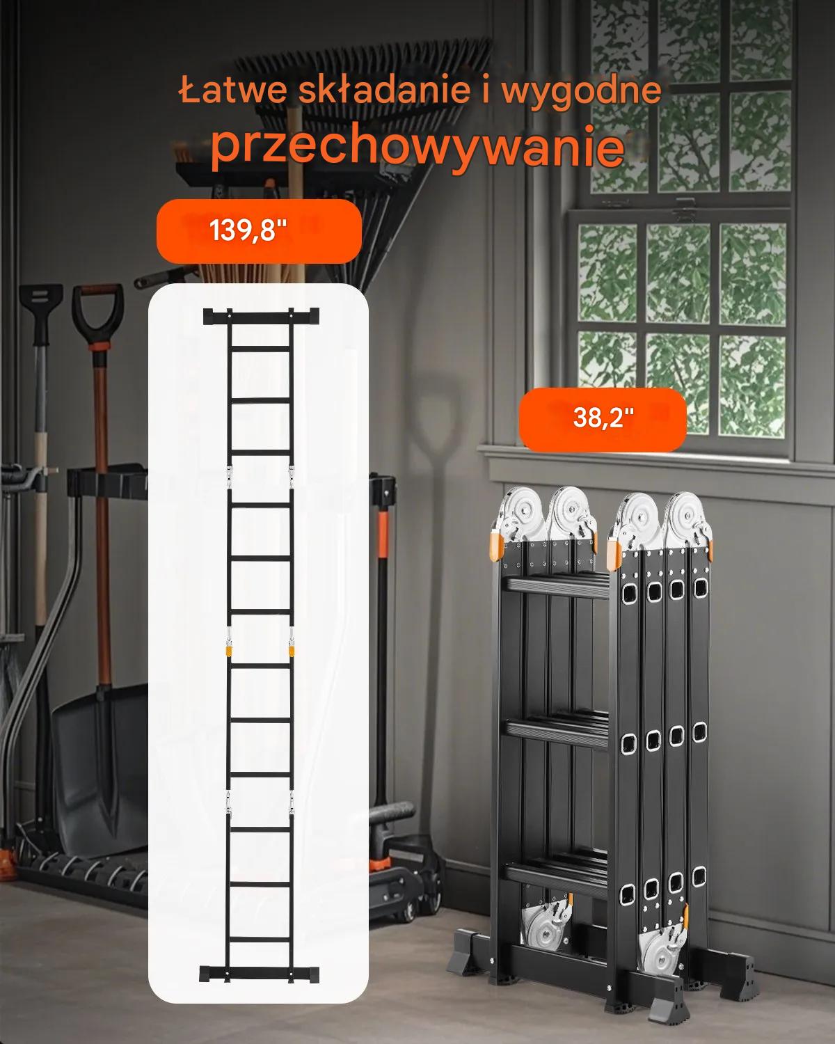 Drabina wielofunkcyjna 7w1 3 stopnie 3,6m platforma rusztowanie aluminiowa - obrazek 5