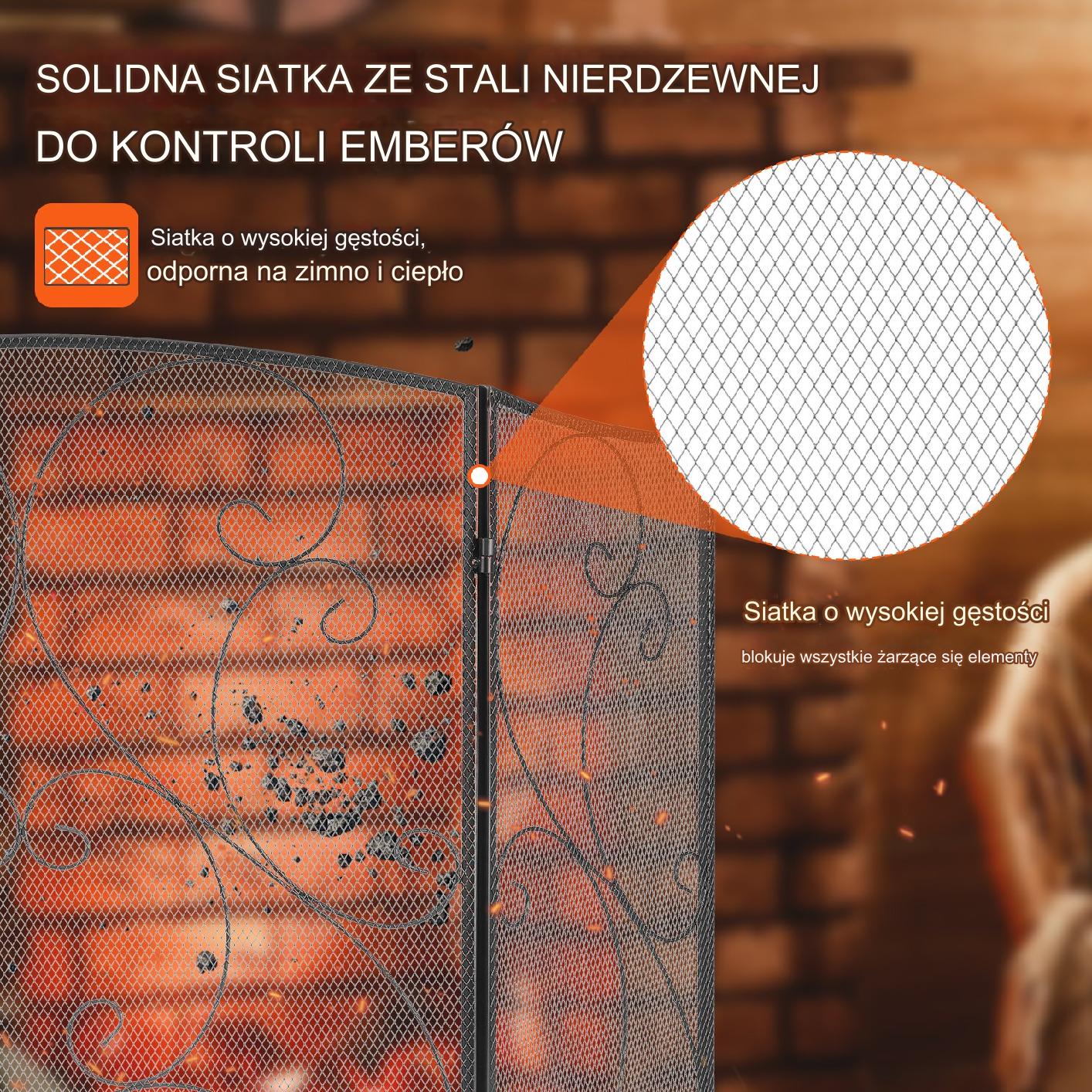 Parawan kominkowy 3-częściowy 122x77cm żeliwny ochrona iskier gotowy salon - obrazek 4
