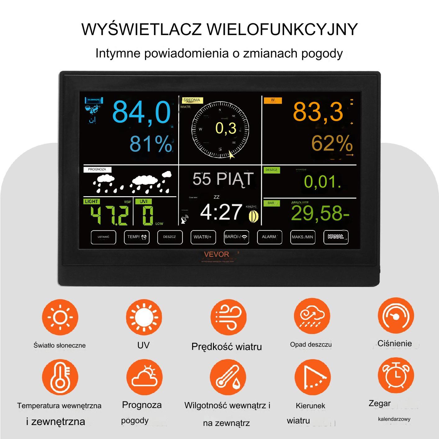 Stacja meteorologiczna 7w1 pogodowa zasięg 150 m czujnik wiatru/deszczu/UV - obrazek 5