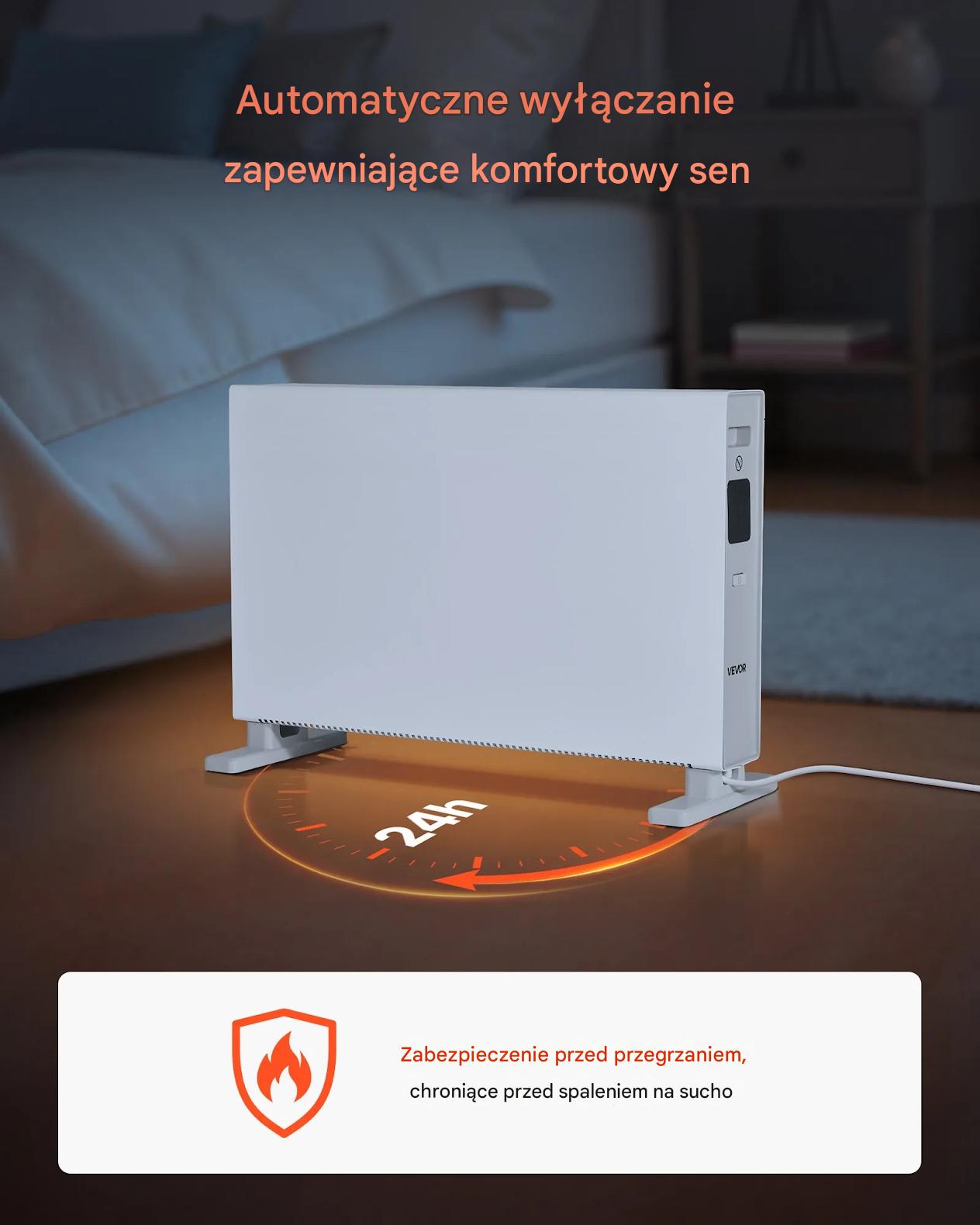 Grzejnik konwektorowy 2000W panelowy 3 tryby pilot – ściana/podłoga - obrazek 6